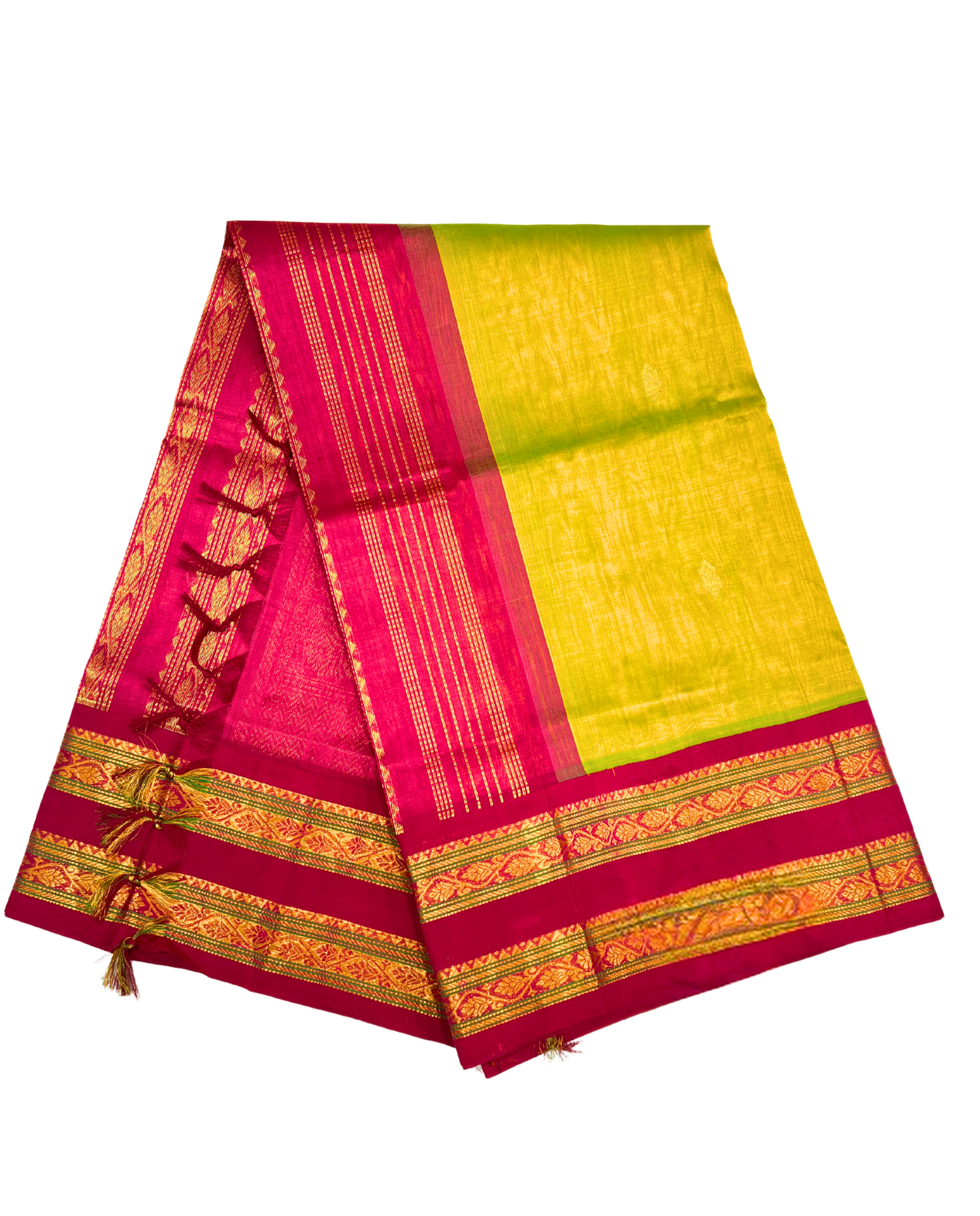 Luxurious Green and Pink Kanchipuram Art Silk Saree  with Intricate Gold Work