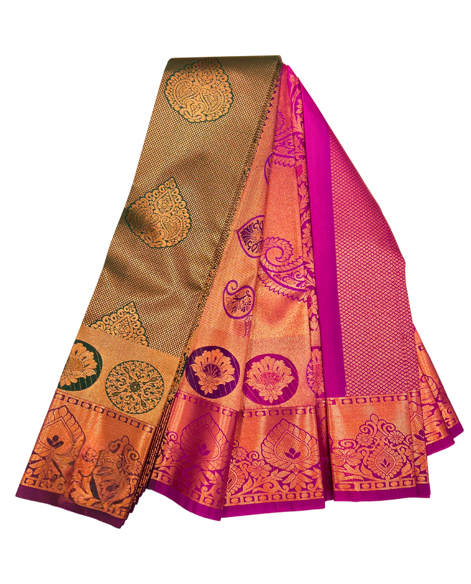 Vibrant Pink and Gold Art Silk Saree with Intricate Floral Motifs