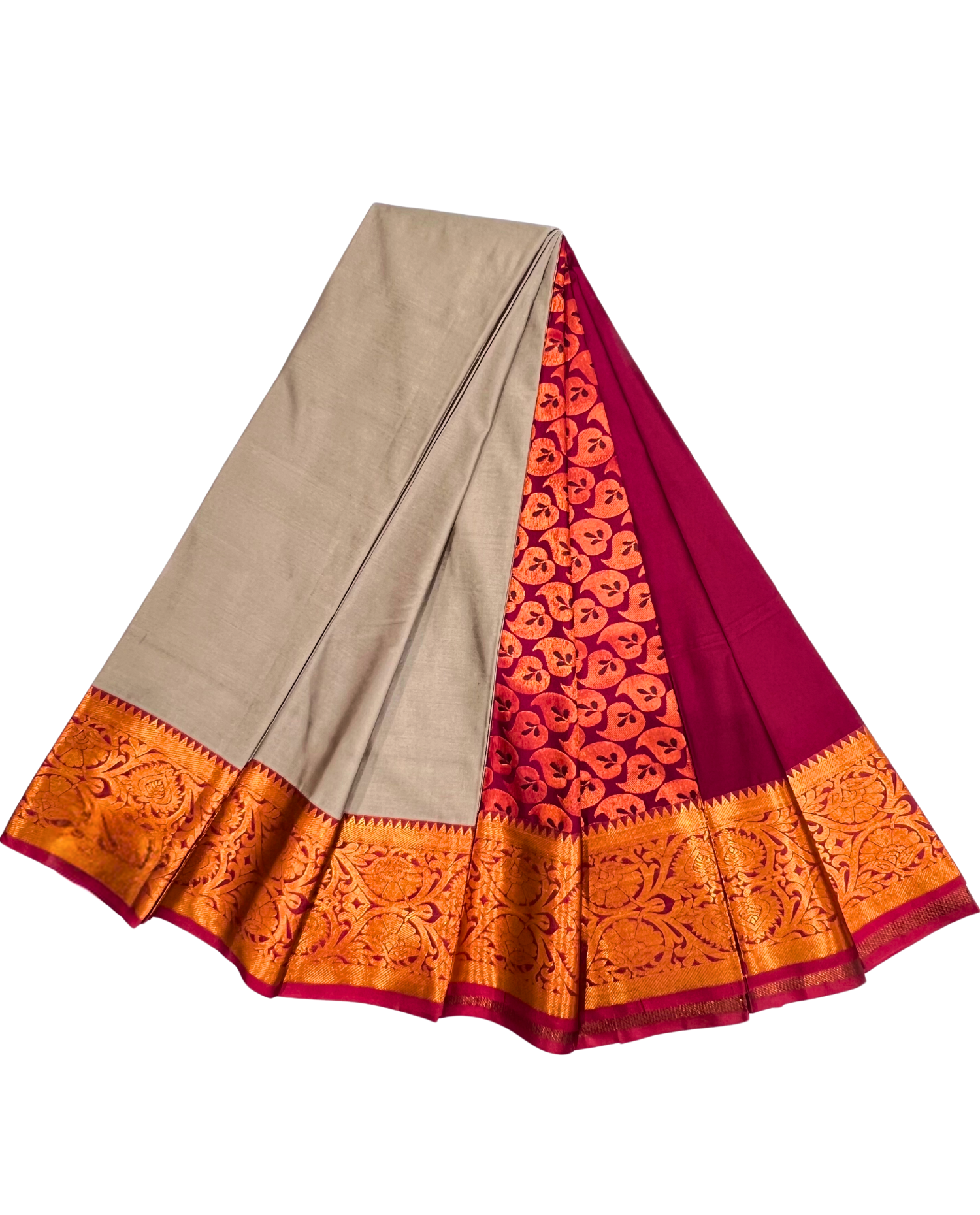 Grey & Red Art Silk Saree