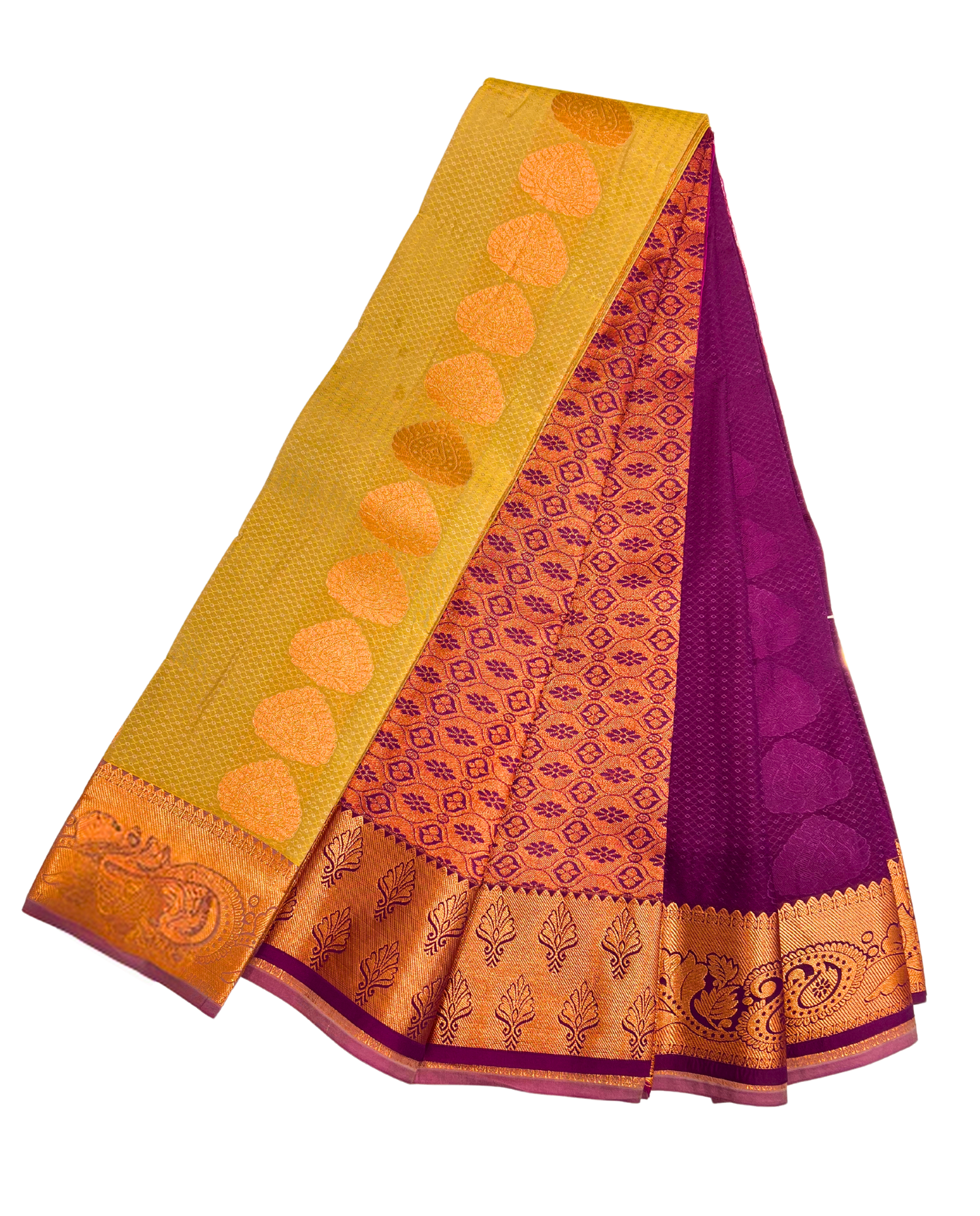 Timeless Yellow and Purple Art Silk Saree with Rich Gold Border