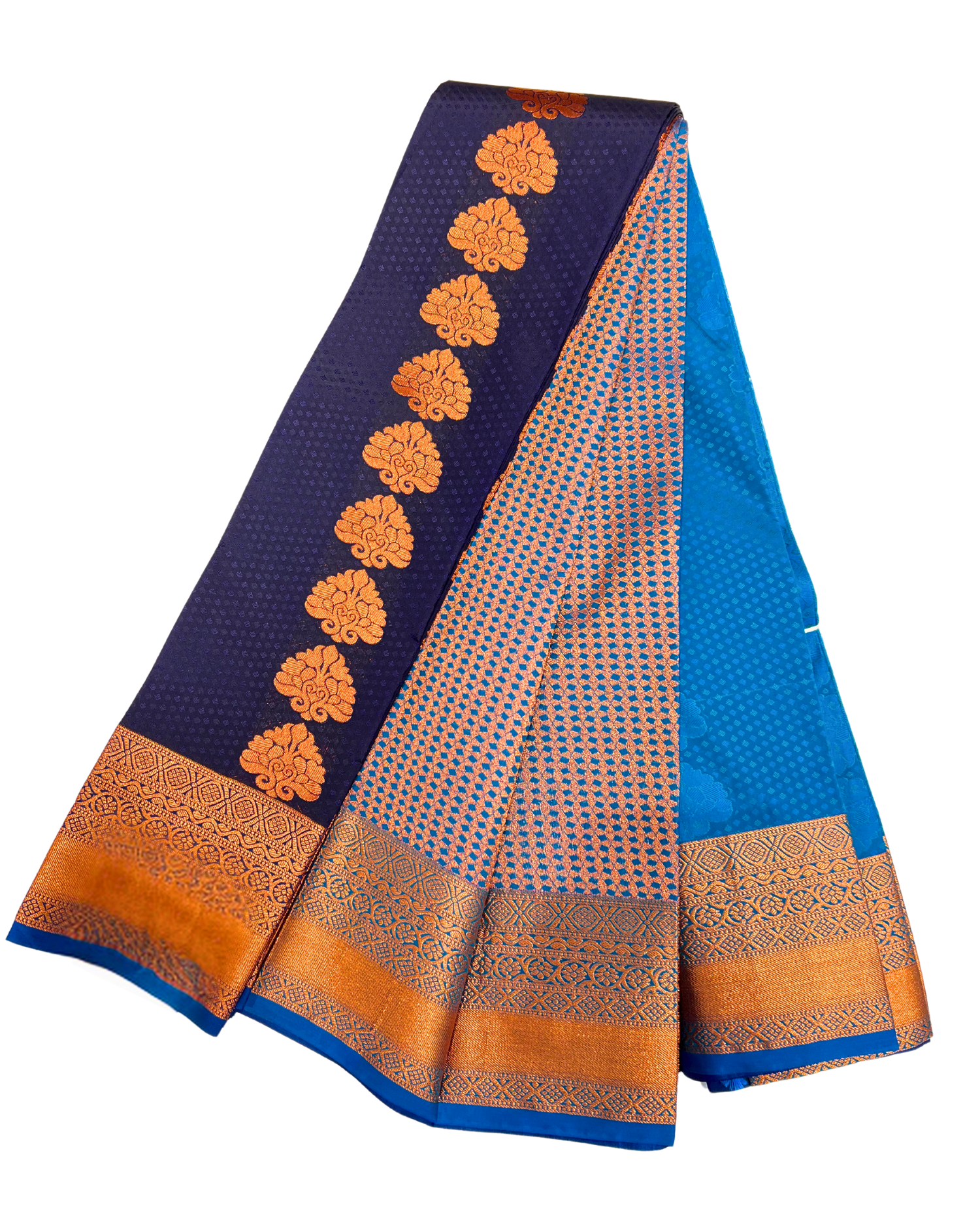 Handwoven Navy and Blue Art Silk Saree with Intricate Gold Work