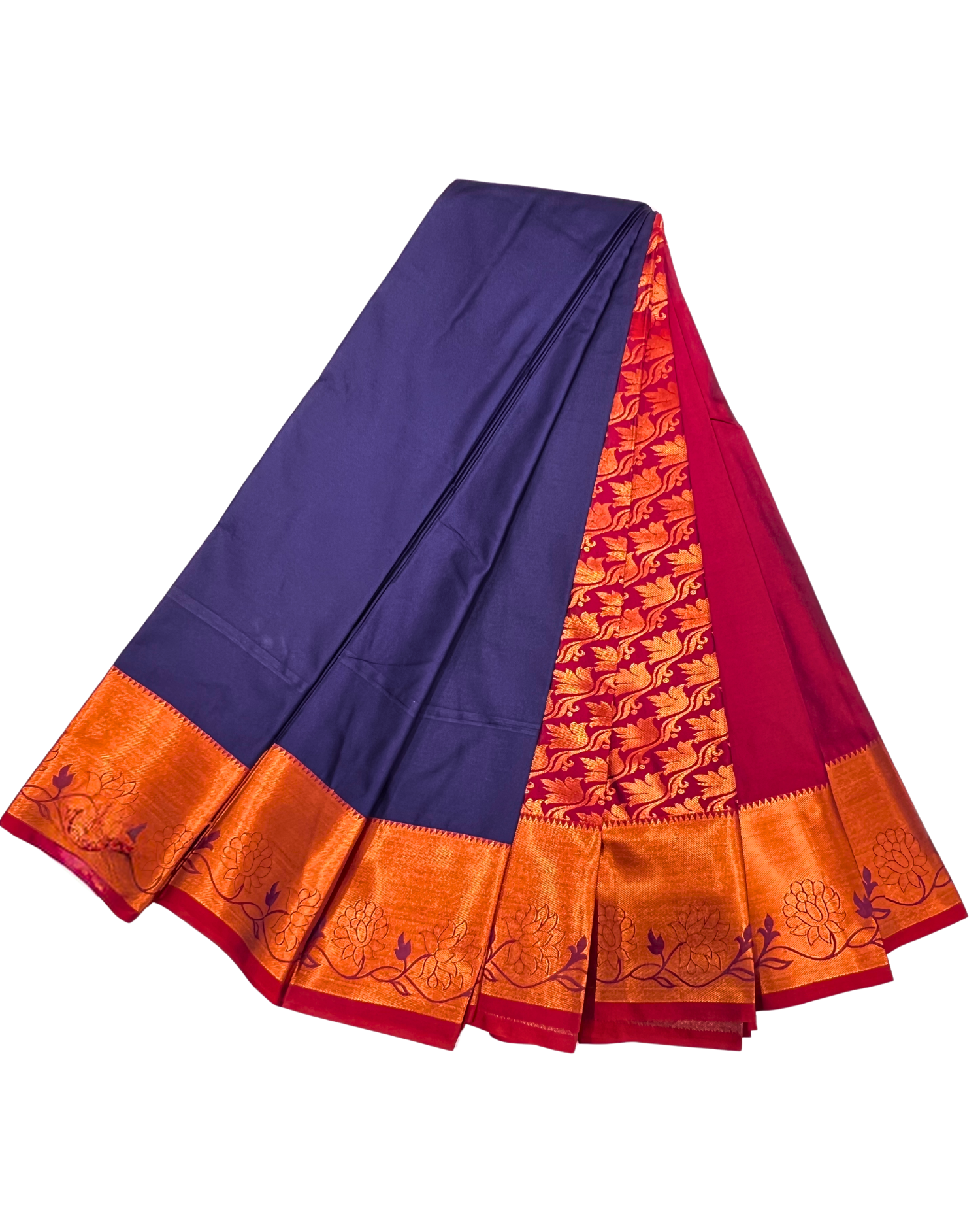 Navy Blue & Red Art Silk Saree