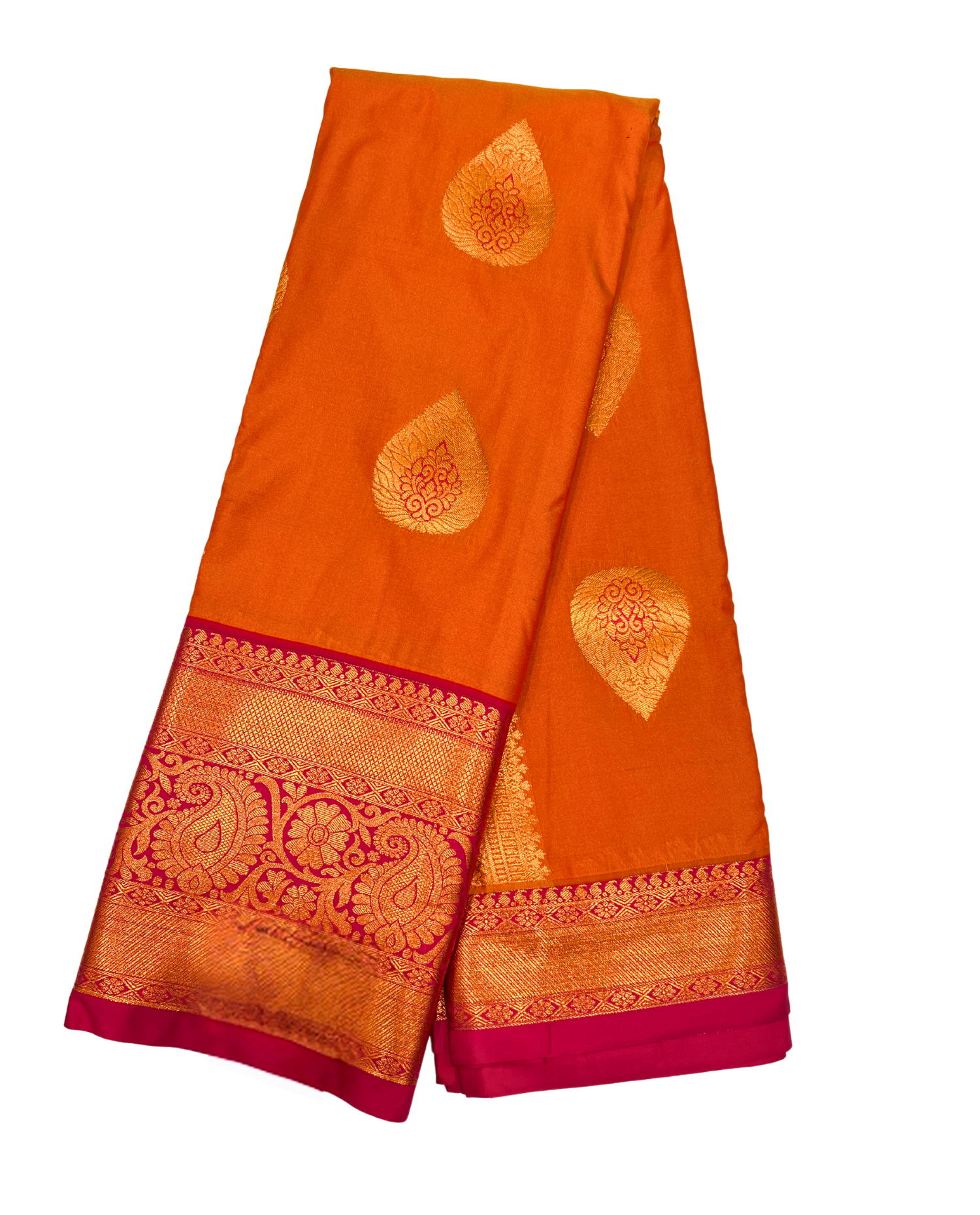 Timeless Orange Fancy Kanchipuram Art Silk Saree with Rich Gold Border