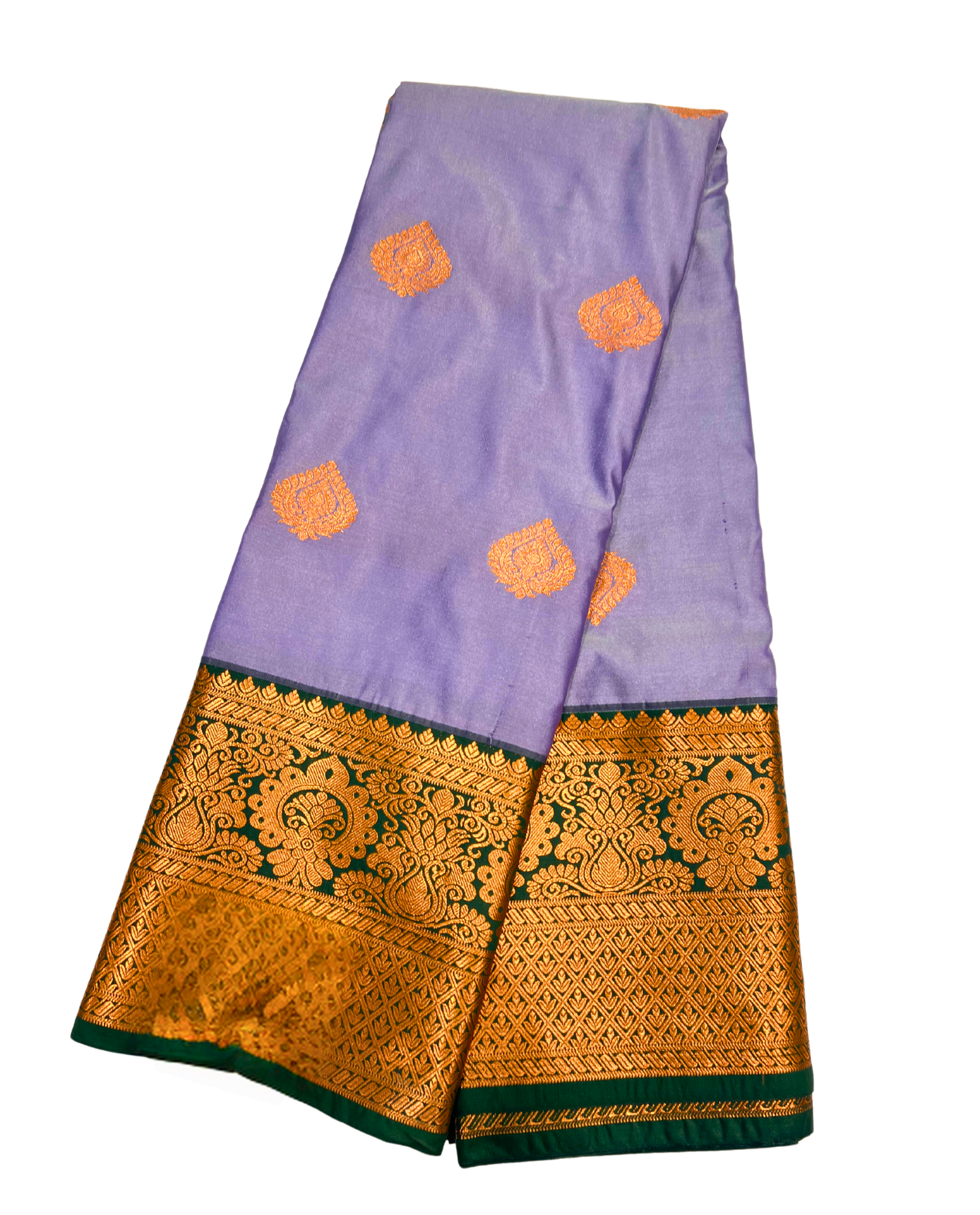 Lilac Purple Art Silk Saree with Traditional Gold and Green Border