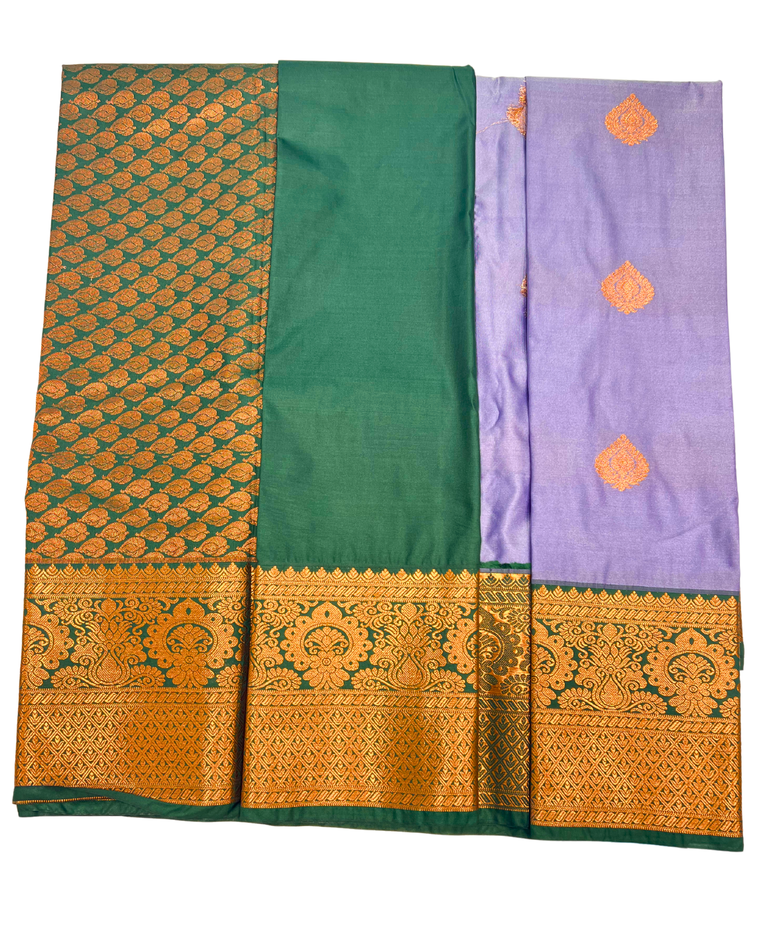 Lilac Purple Art Silk Saree with Traditional Gold and Green Border