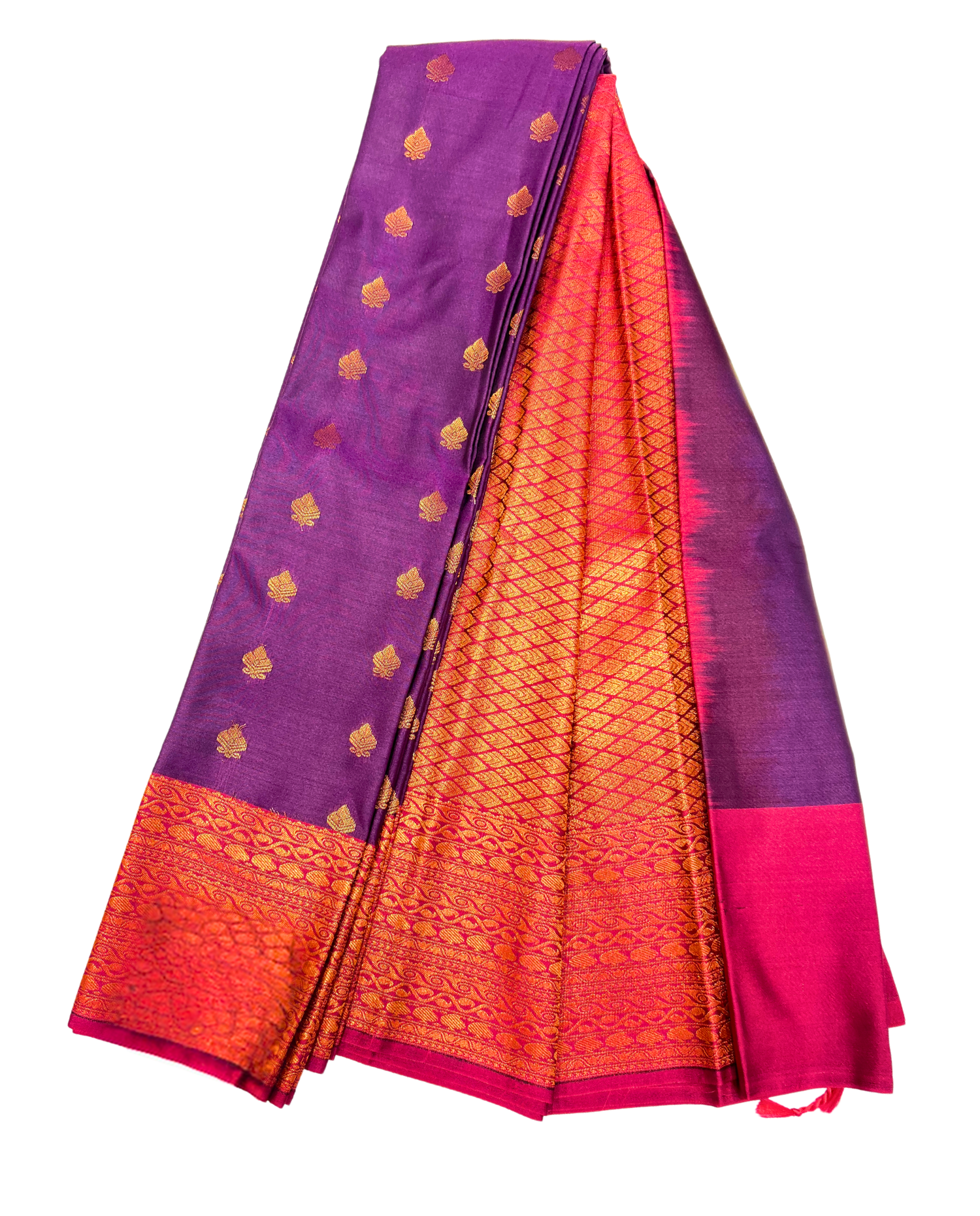 Vibrant Purple and Pink Art Silk Saree with Intricate Gold Motifs