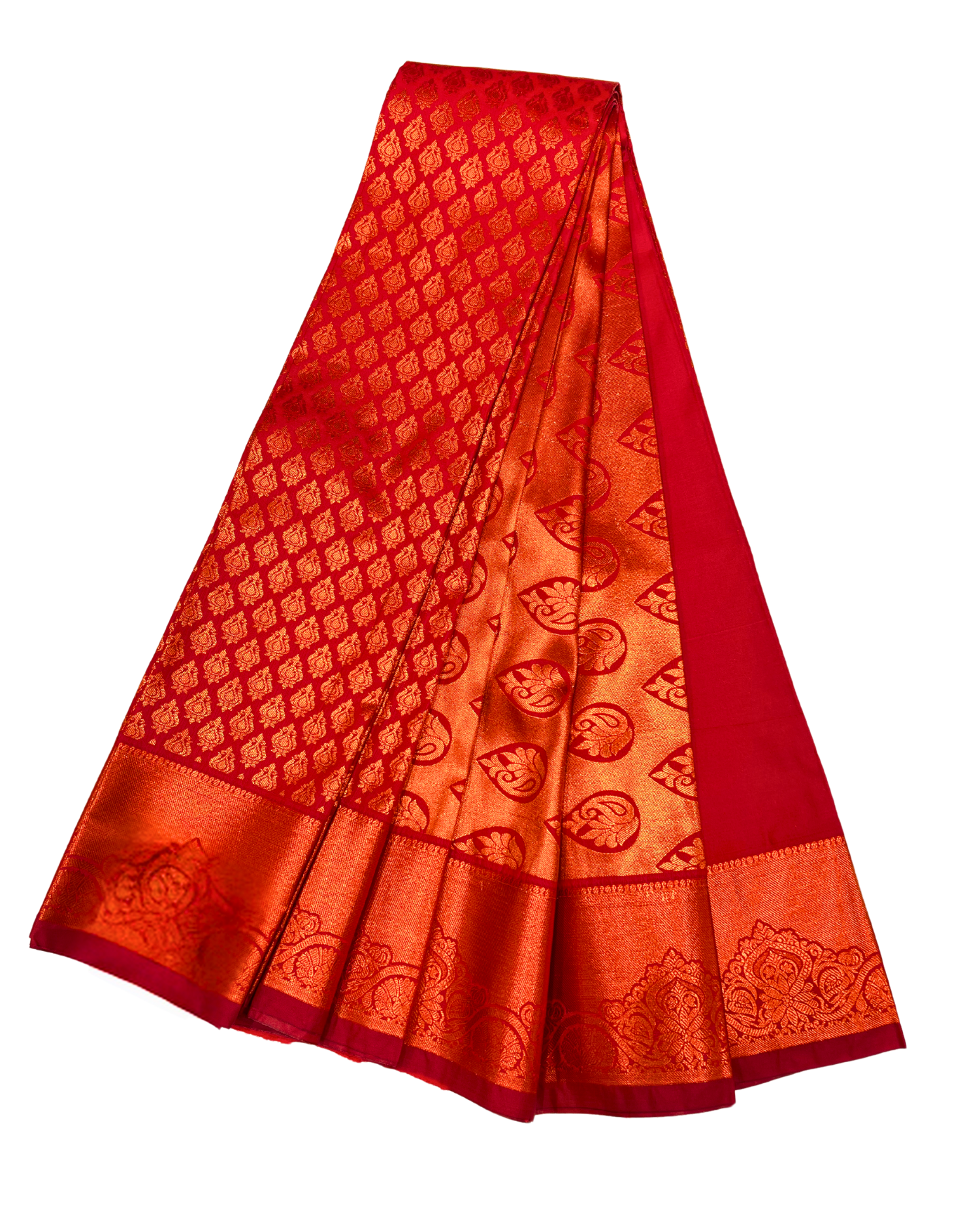 Handwoven Cherry Red Art Silk Saree with Intricate Gold Work