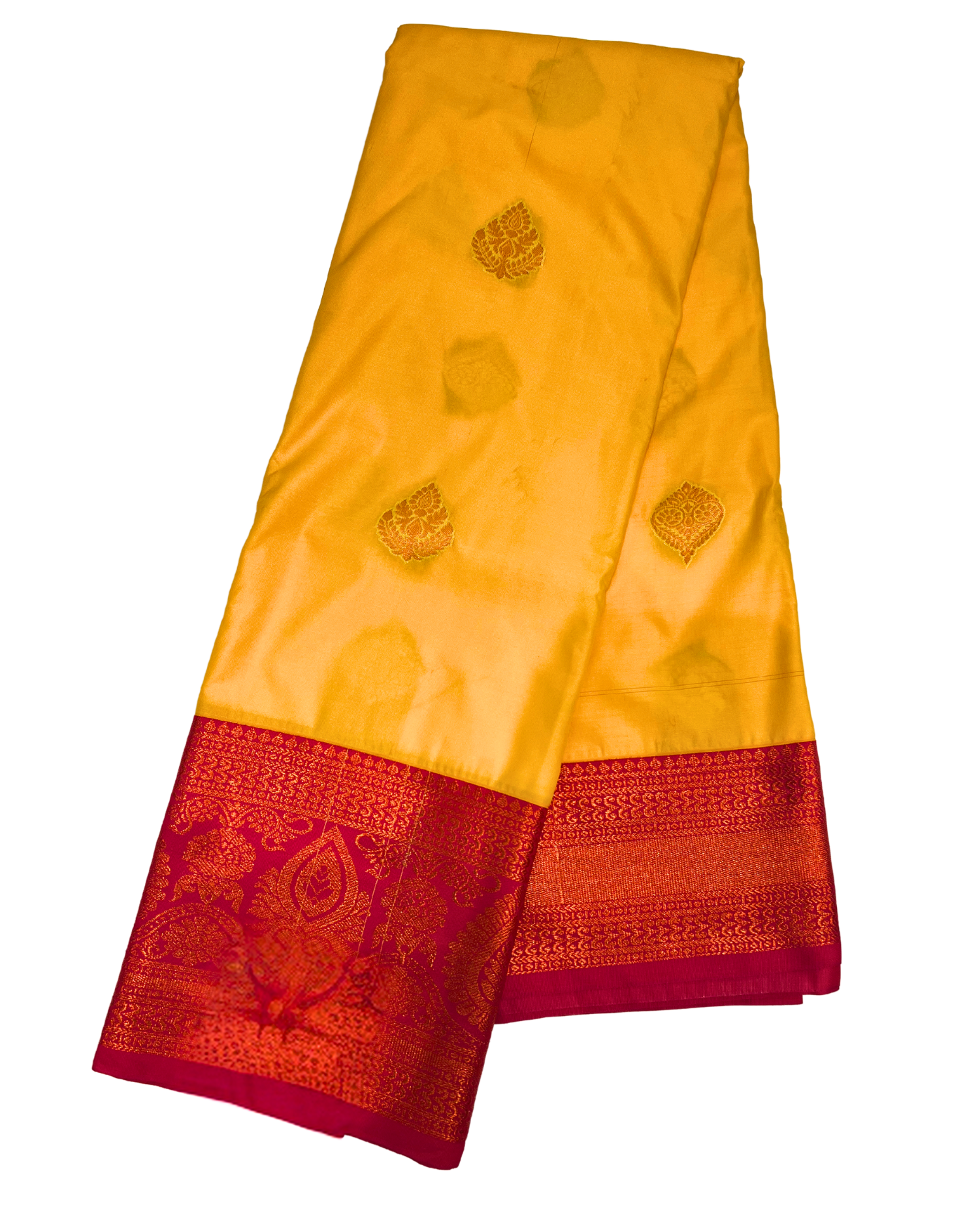 Vibrant Mustard and Maroon Art Silk Saree with Intricate Gold Motifs