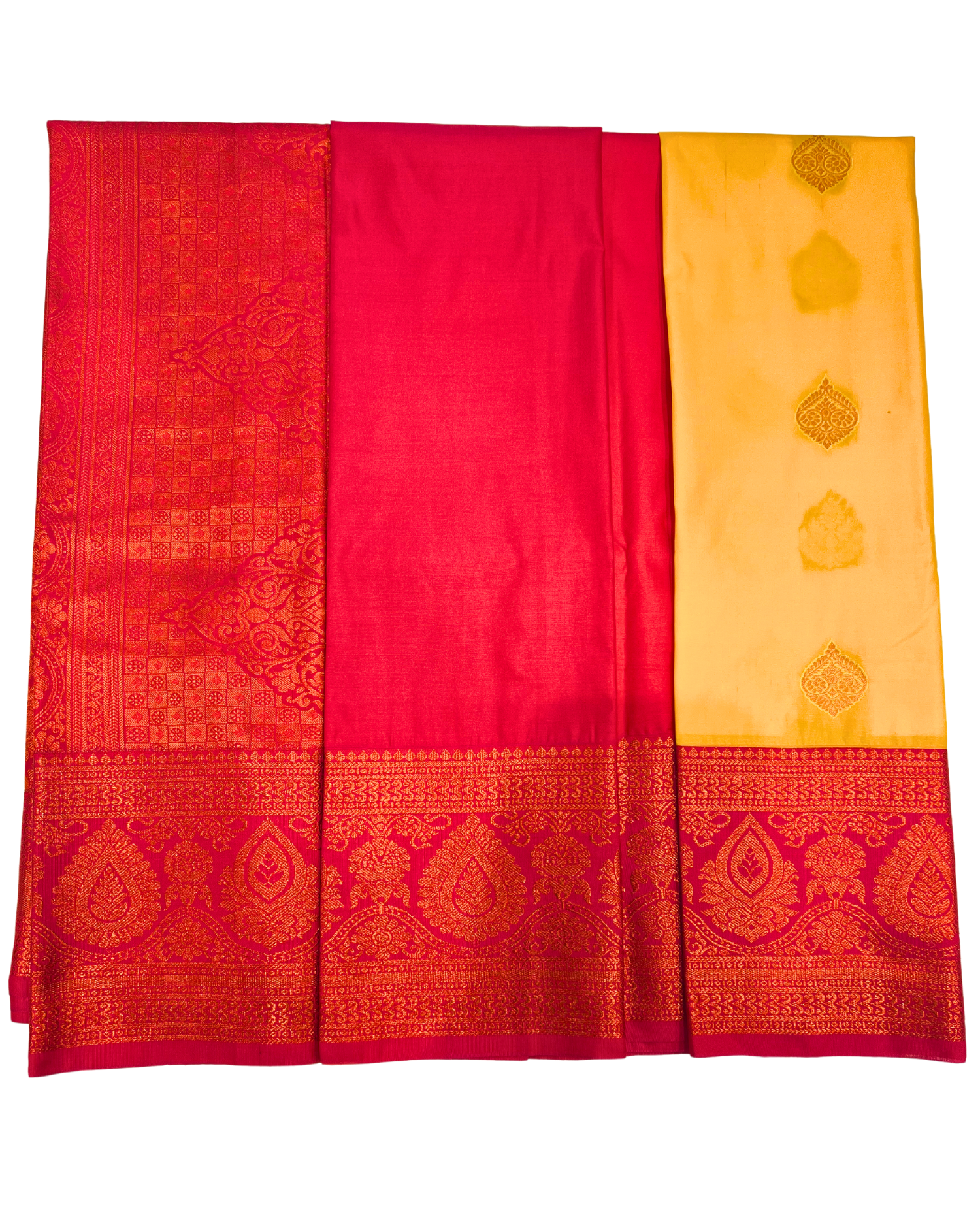 Vibrant Mustard and Maroon Art Silk Saree with Intricate Gold Motifs