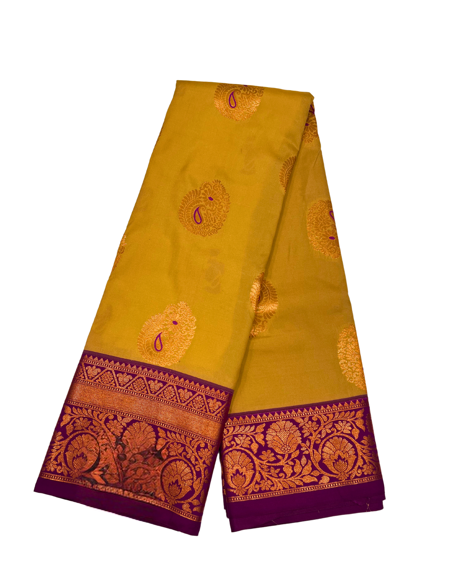 Vibrant Yellow Fancy Kanchipuram Art Silk Saree with Traditional Paisley Motifs