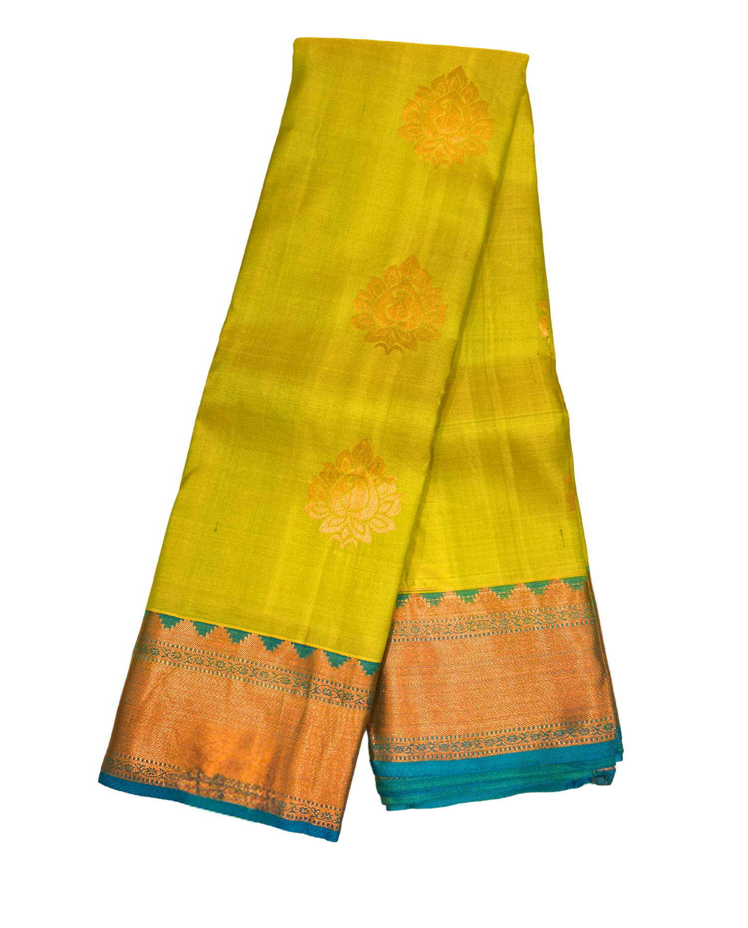 Vibrant Green Pure Kanchipuram Silk Saree with Traditional Gold Motifs