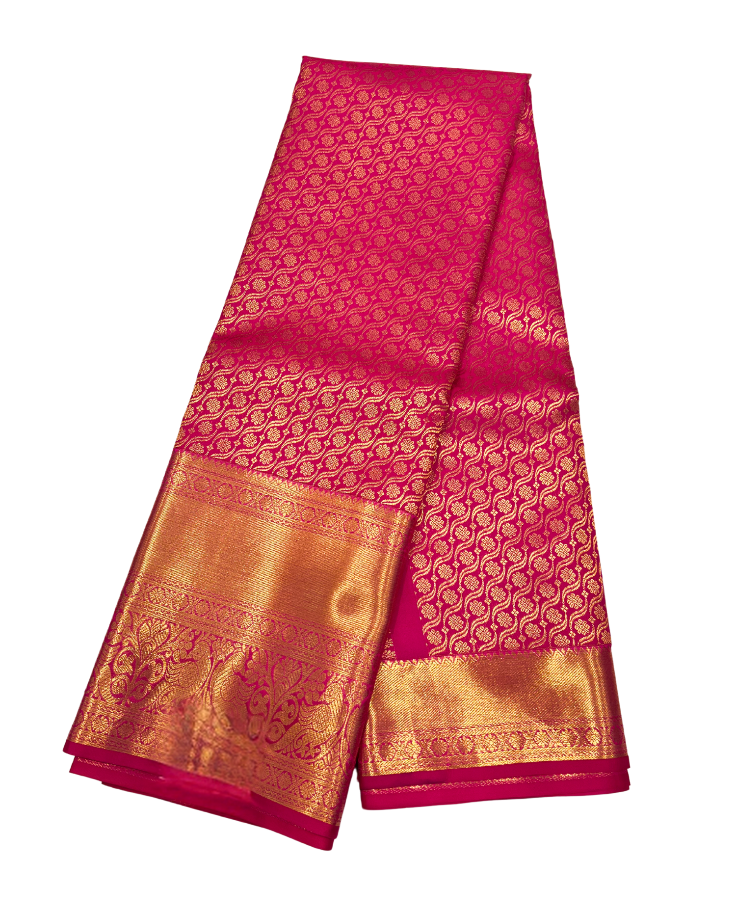 Vibrant Pink Pure Kanchipuram Silk Saree with Intricate Gold Motifs