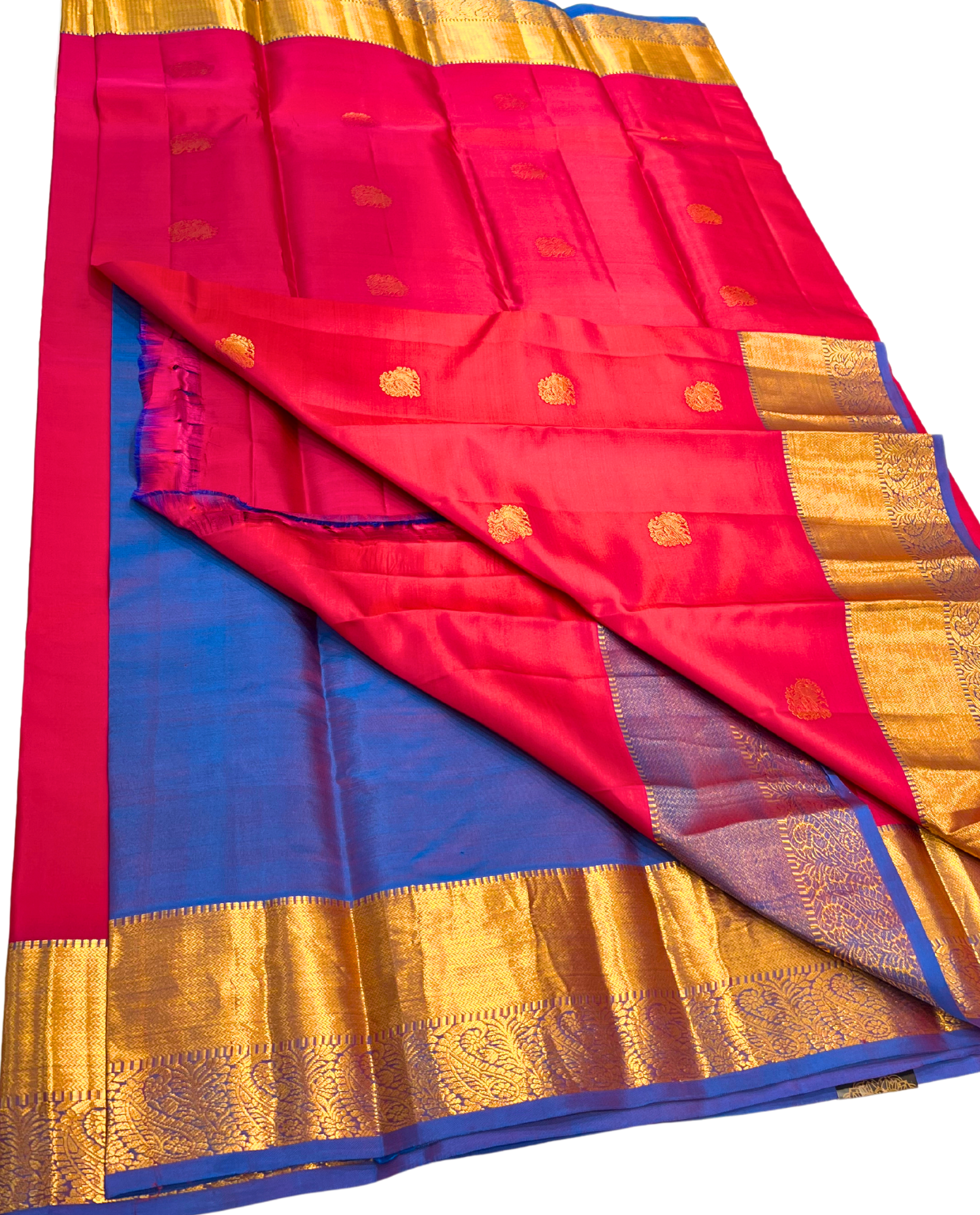 Vibrant Pink Pure Kanchipuram Silk Saree with Intricate Gold Border