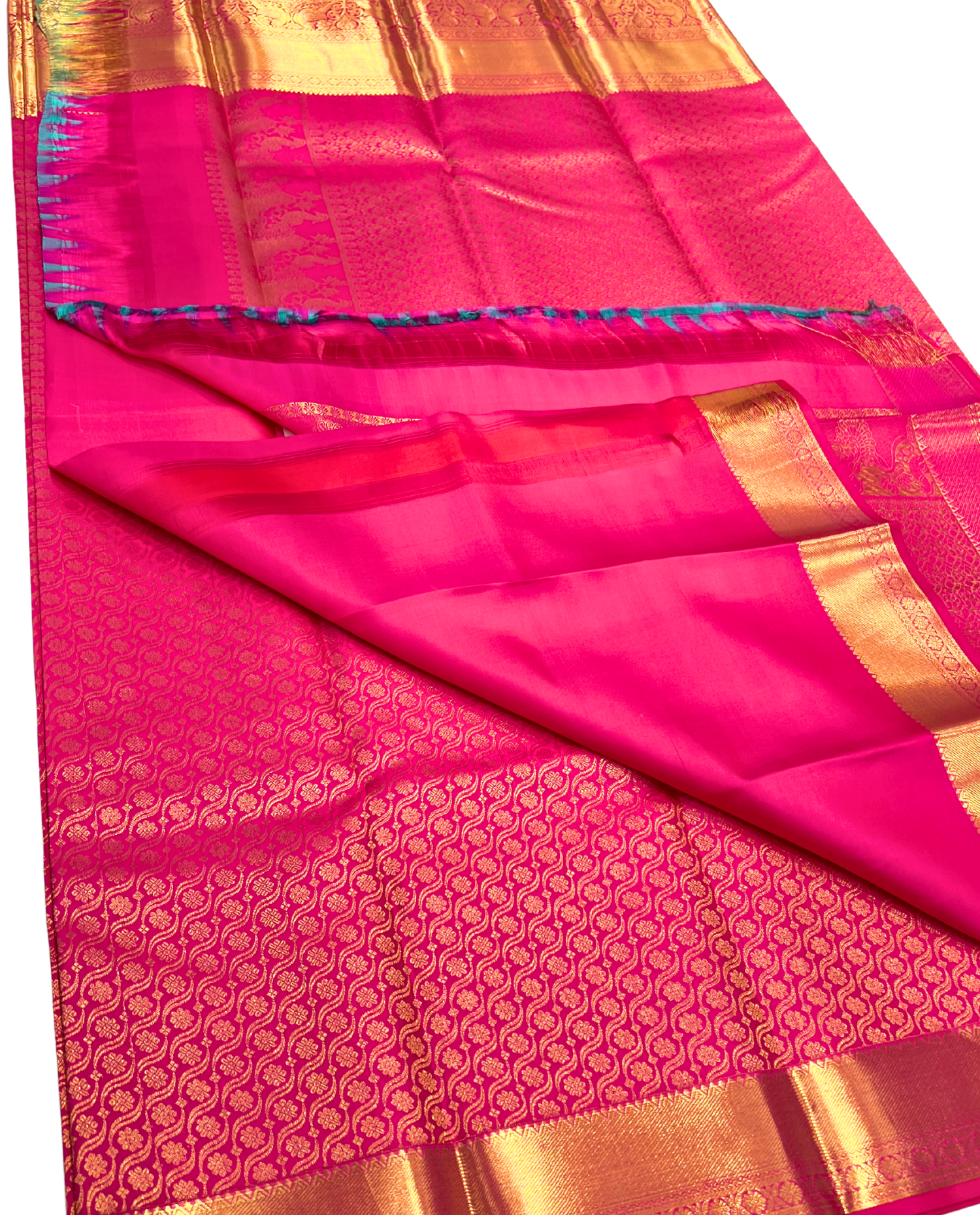 Vibrant Pink Pure Kanchipuram Silk Saree with Intricate Gold Motifs