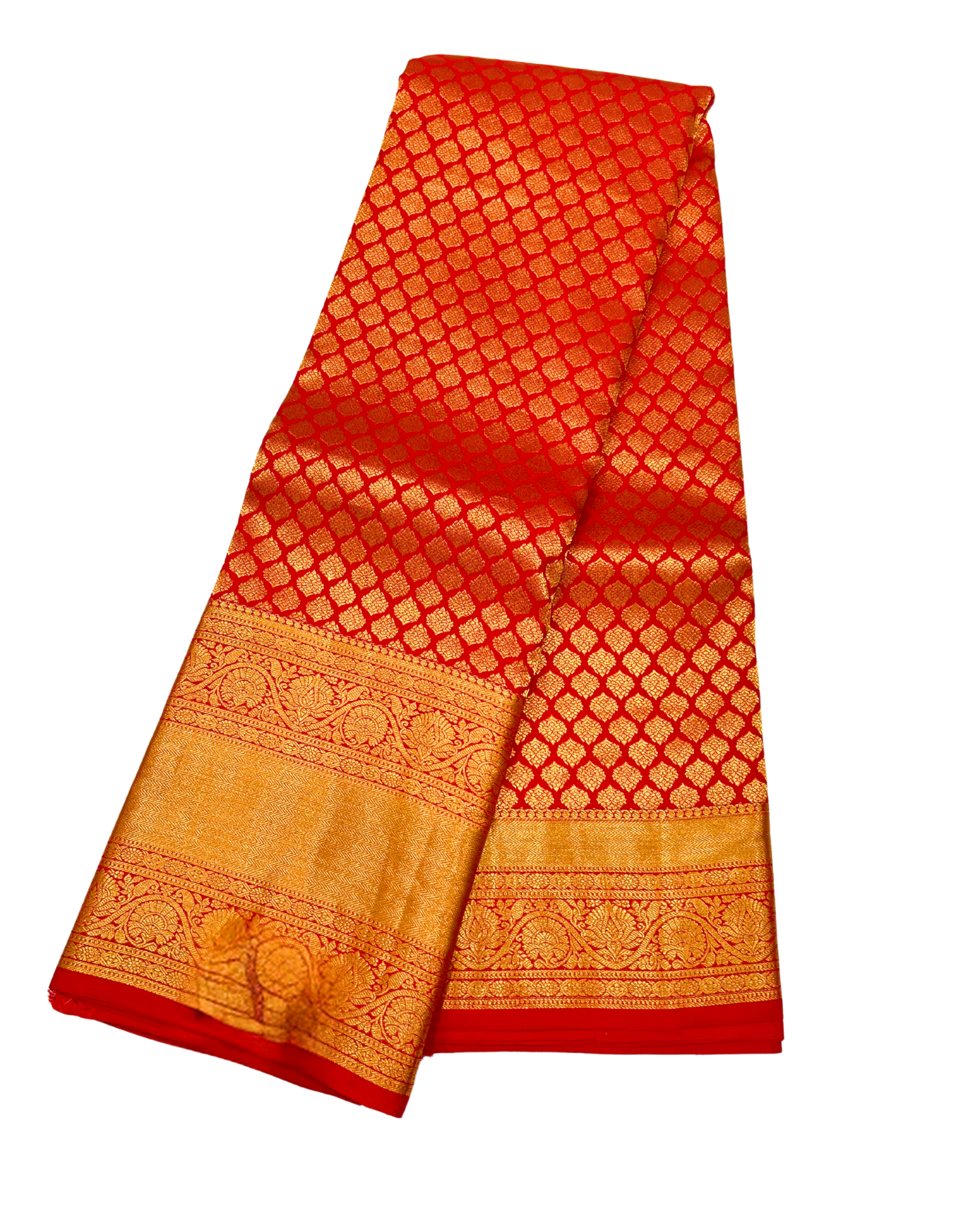 Vibrant Red Pure Kanchipuram Silk Saree with Traditional Gold Motifs