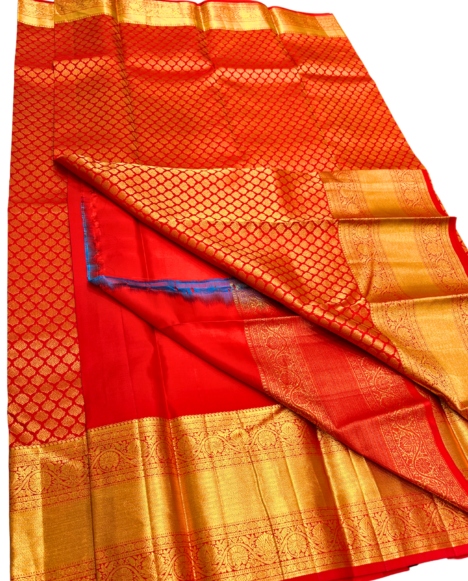 Vibrant Red Pure Kanchipuram Silk Saree with Traditional Gold Motifs