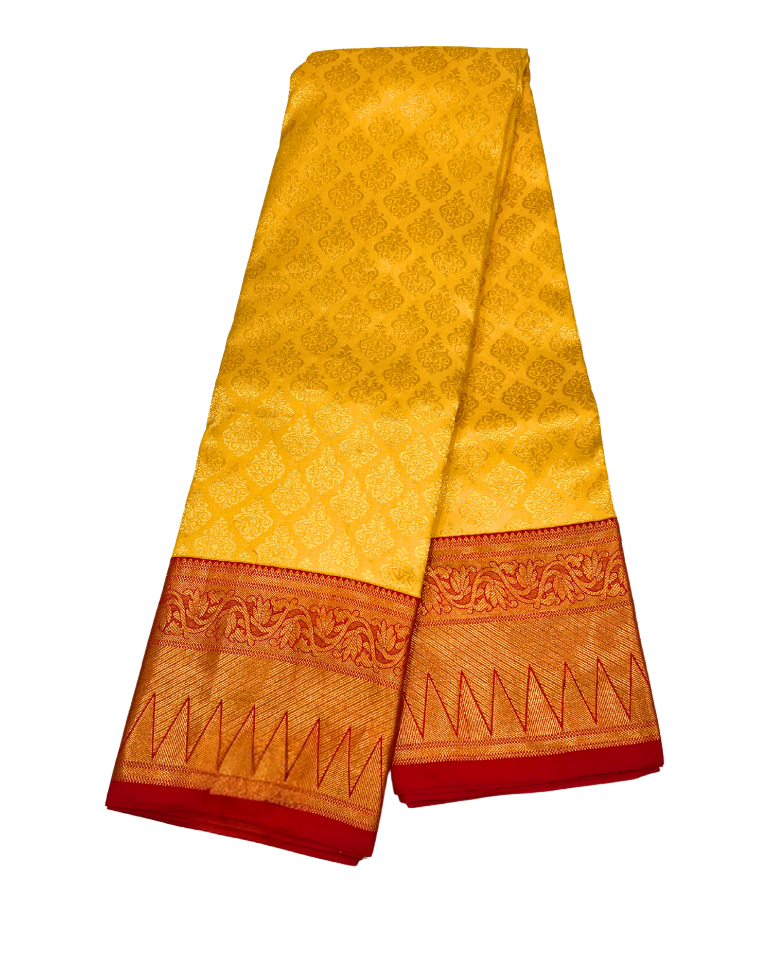 Handwoven Yellow Pure Kanchipuram Silk Saree with Intricate Red Border