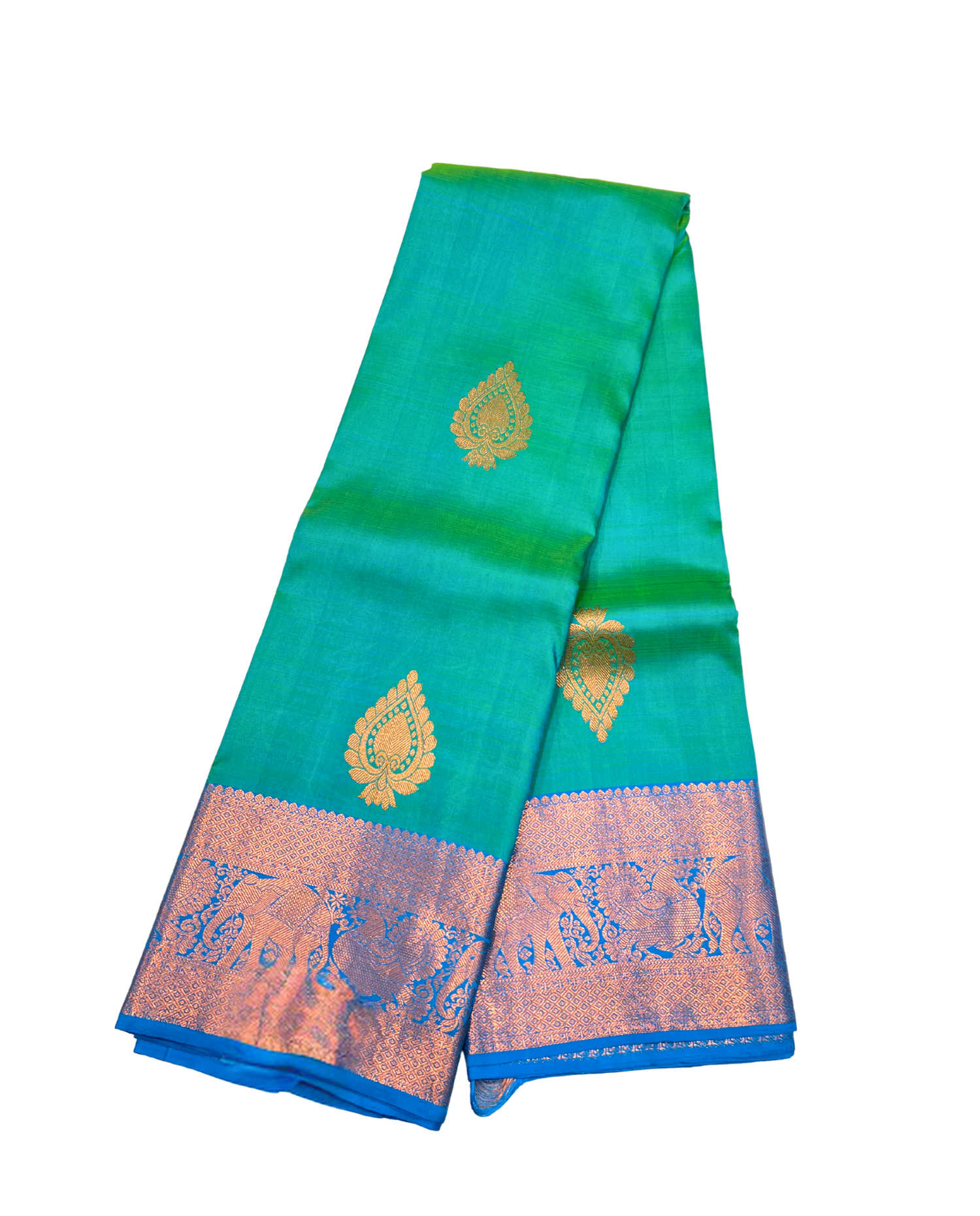 Elegant Emerald Green Pure Kanchipuram Silk Saree with Golden Motifs