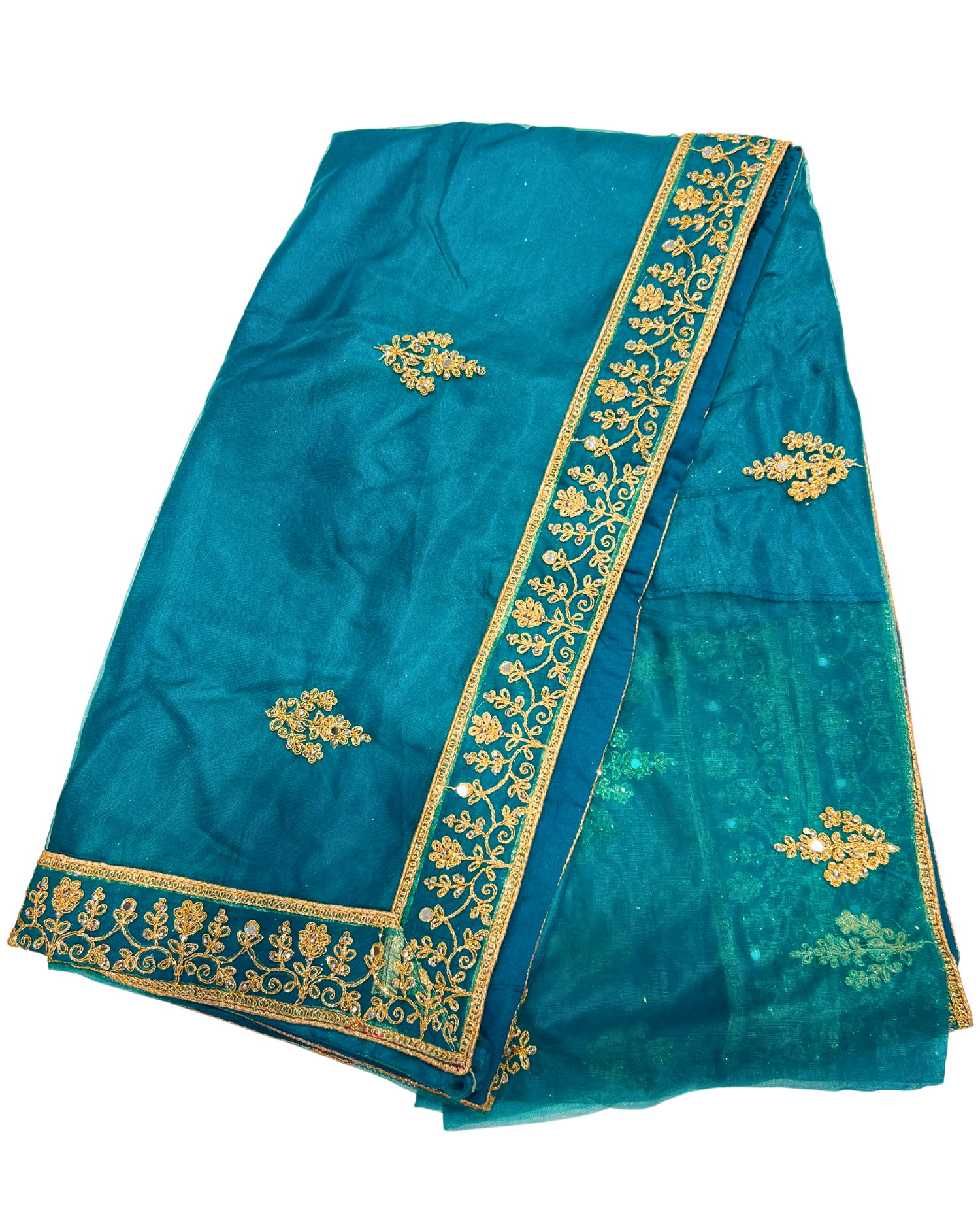 Handcrafted Teal Blue Lehenga with Golden Embellishments