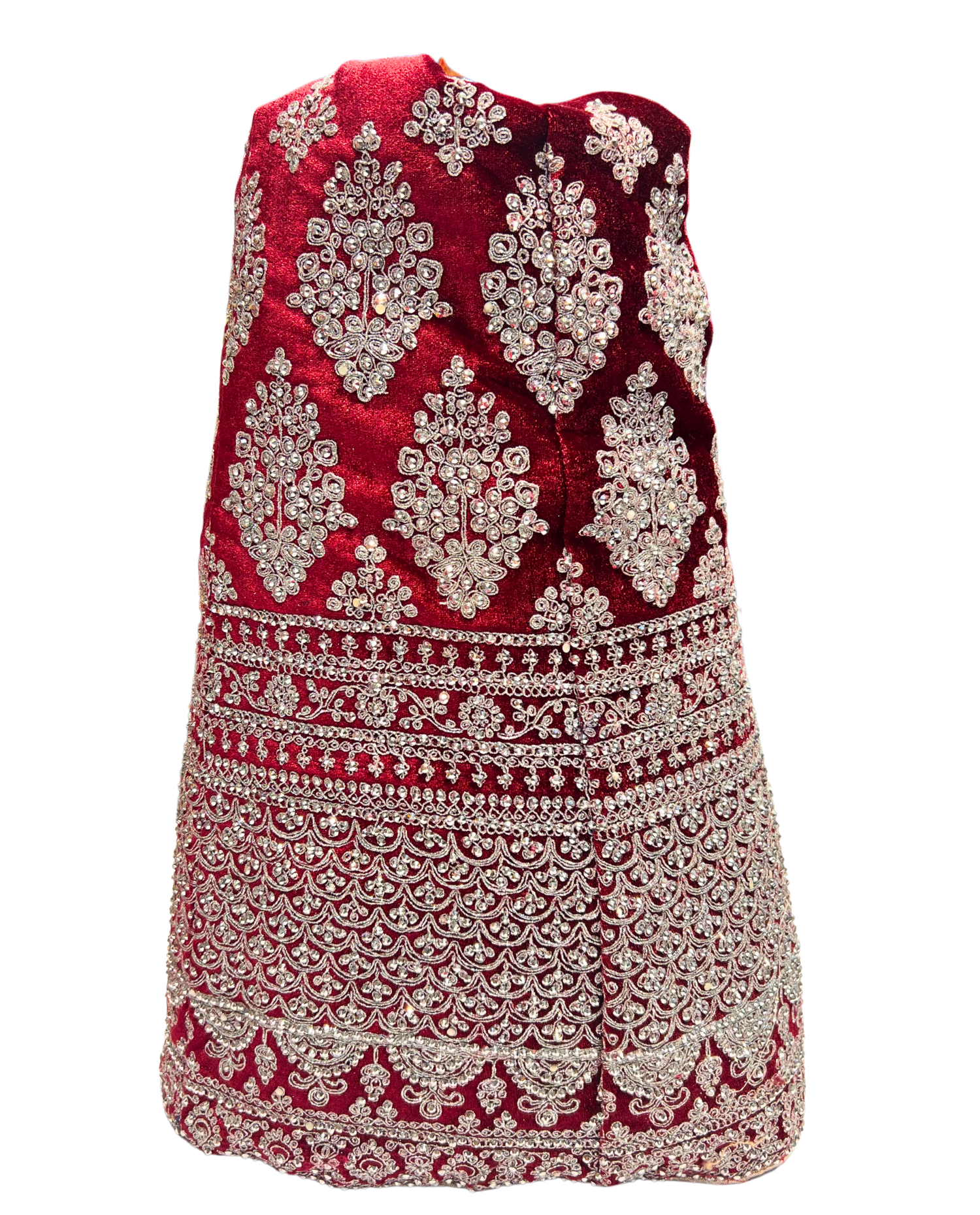 Royal Red Velvet Lehenga with Intricate Silver-Gold Embroidery