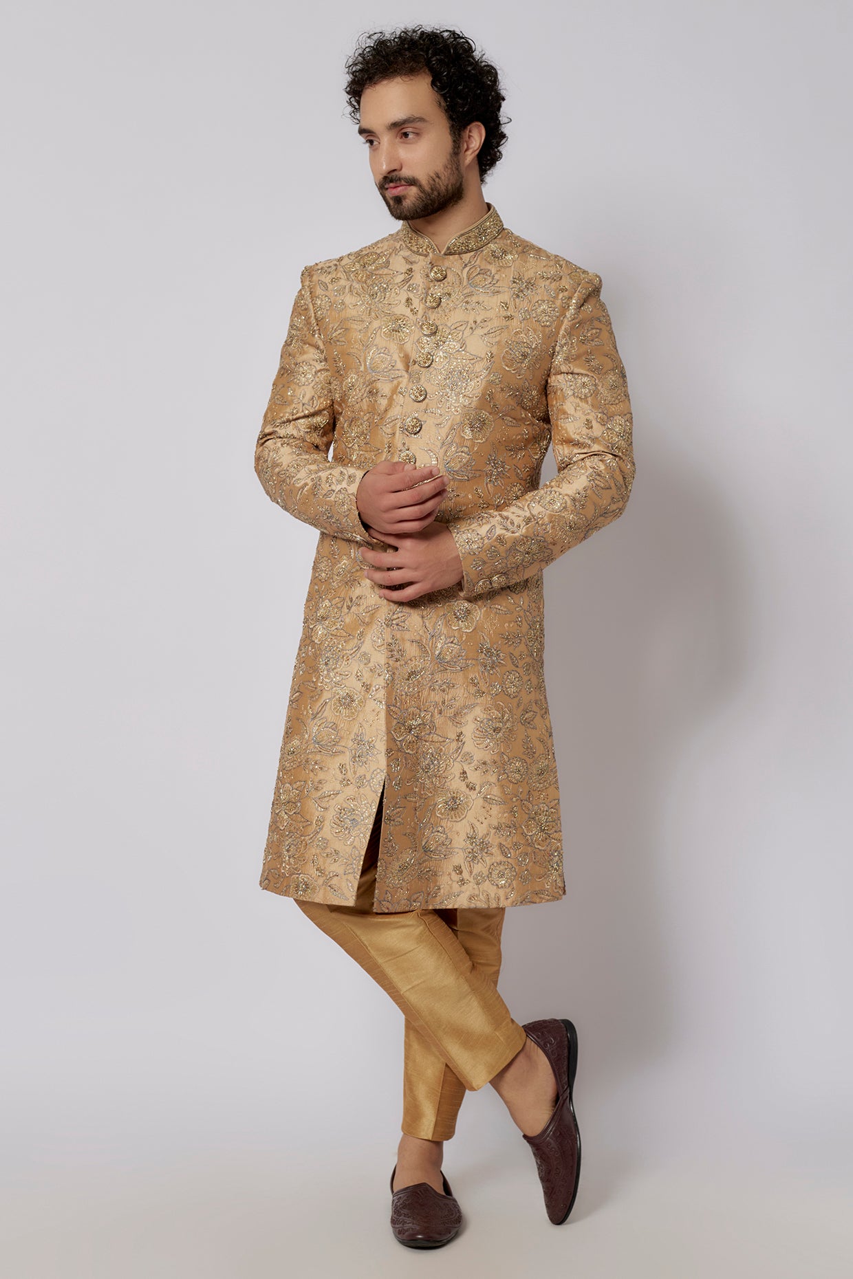 Gold & Grey Sherwani Set