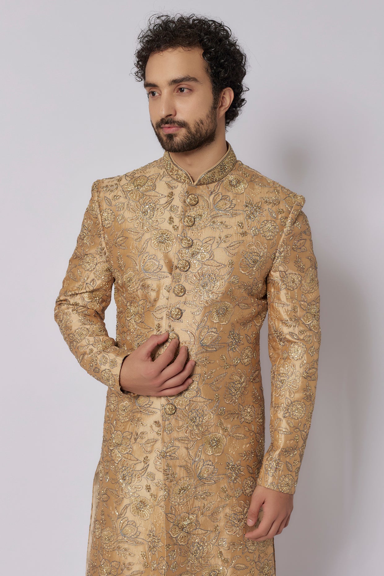 Gold & Grey Sherwani Set