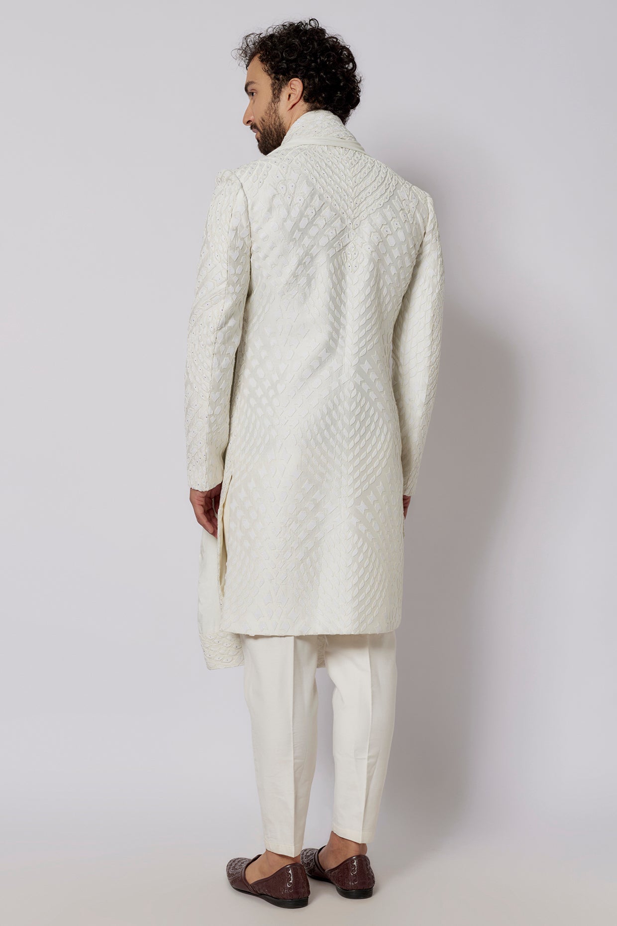 Vanilla Sherwani Set with Shawl