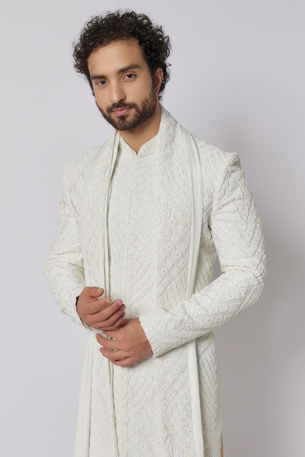 Vanilla Sherwani Set with Shawl