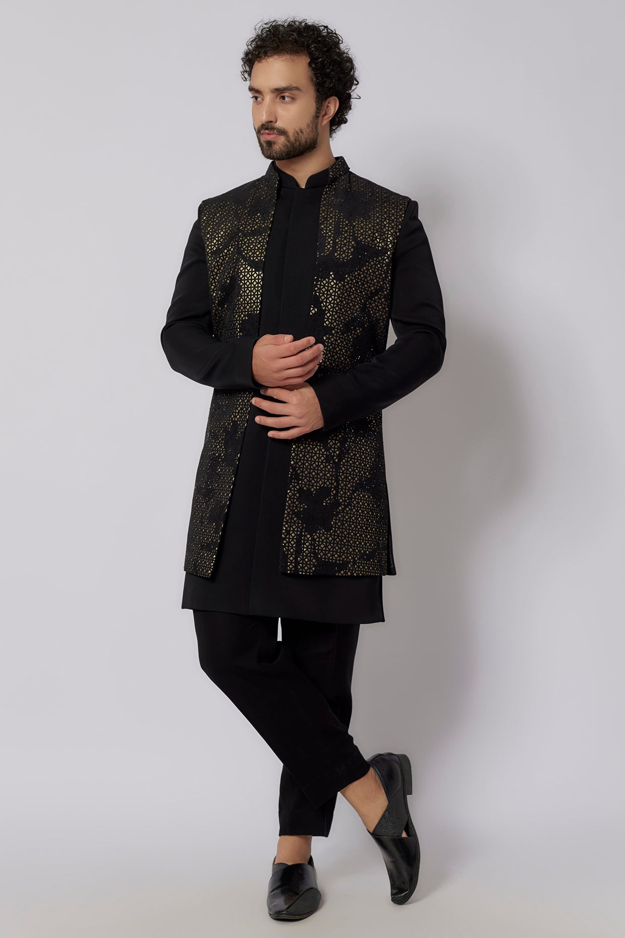 Black Indowestern Jacket Set