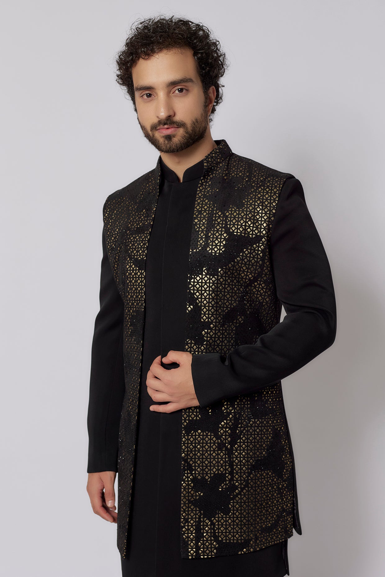 Black Indowestern Jacket Set