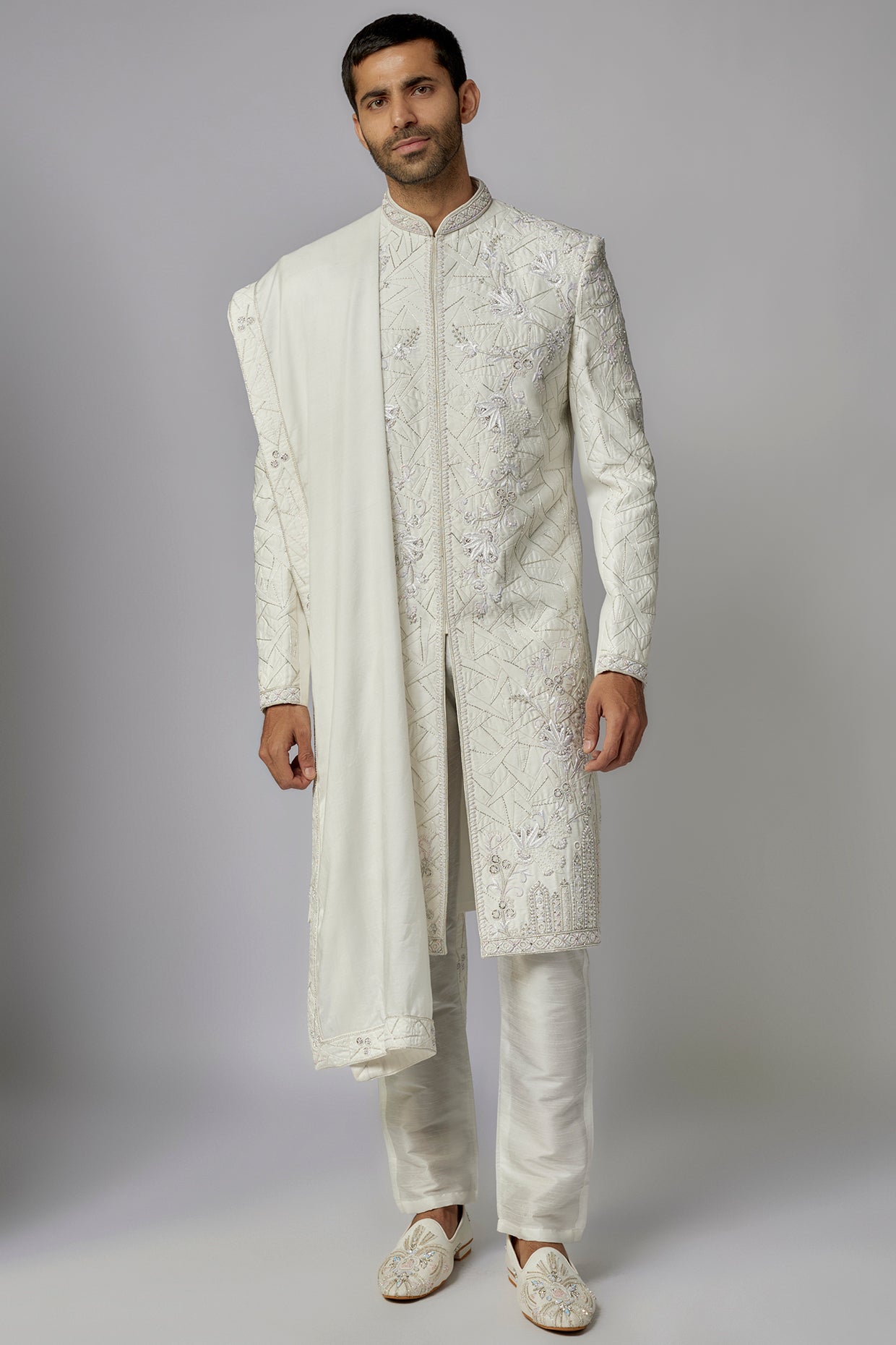 Off-White Sherwani & Dupatta Set