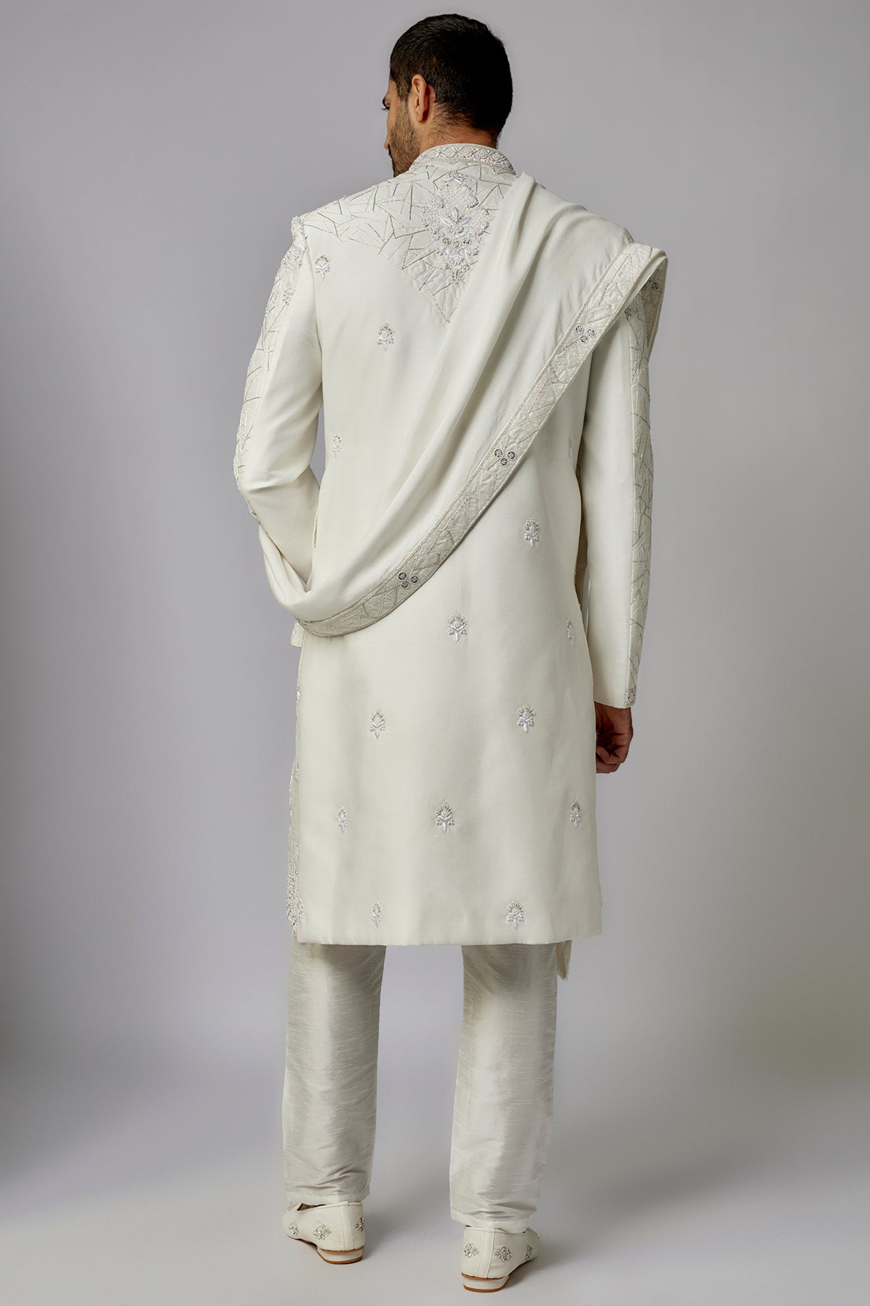 Off-White Sherwani & Dupatta Set