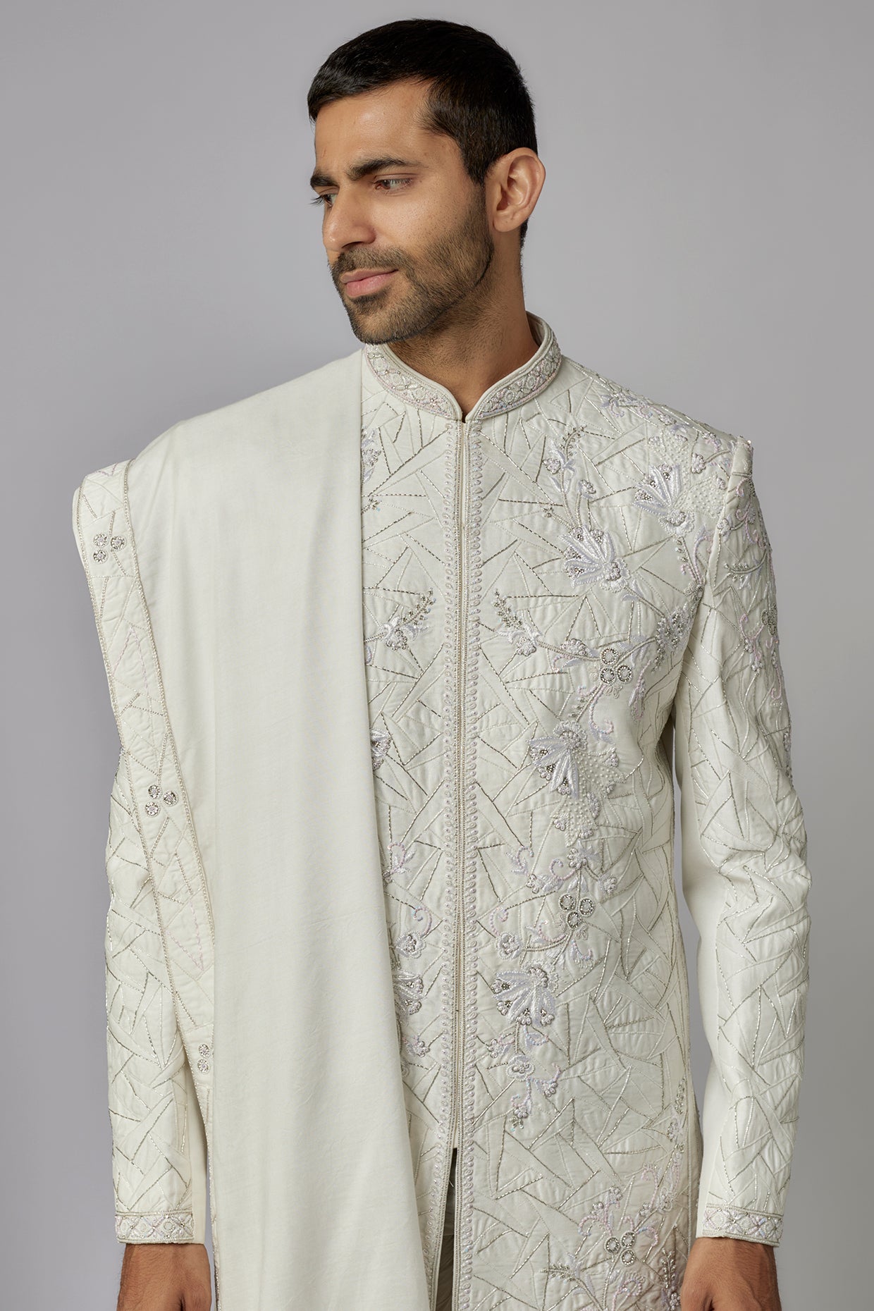 Off-White Sherwani & Dupatta Set