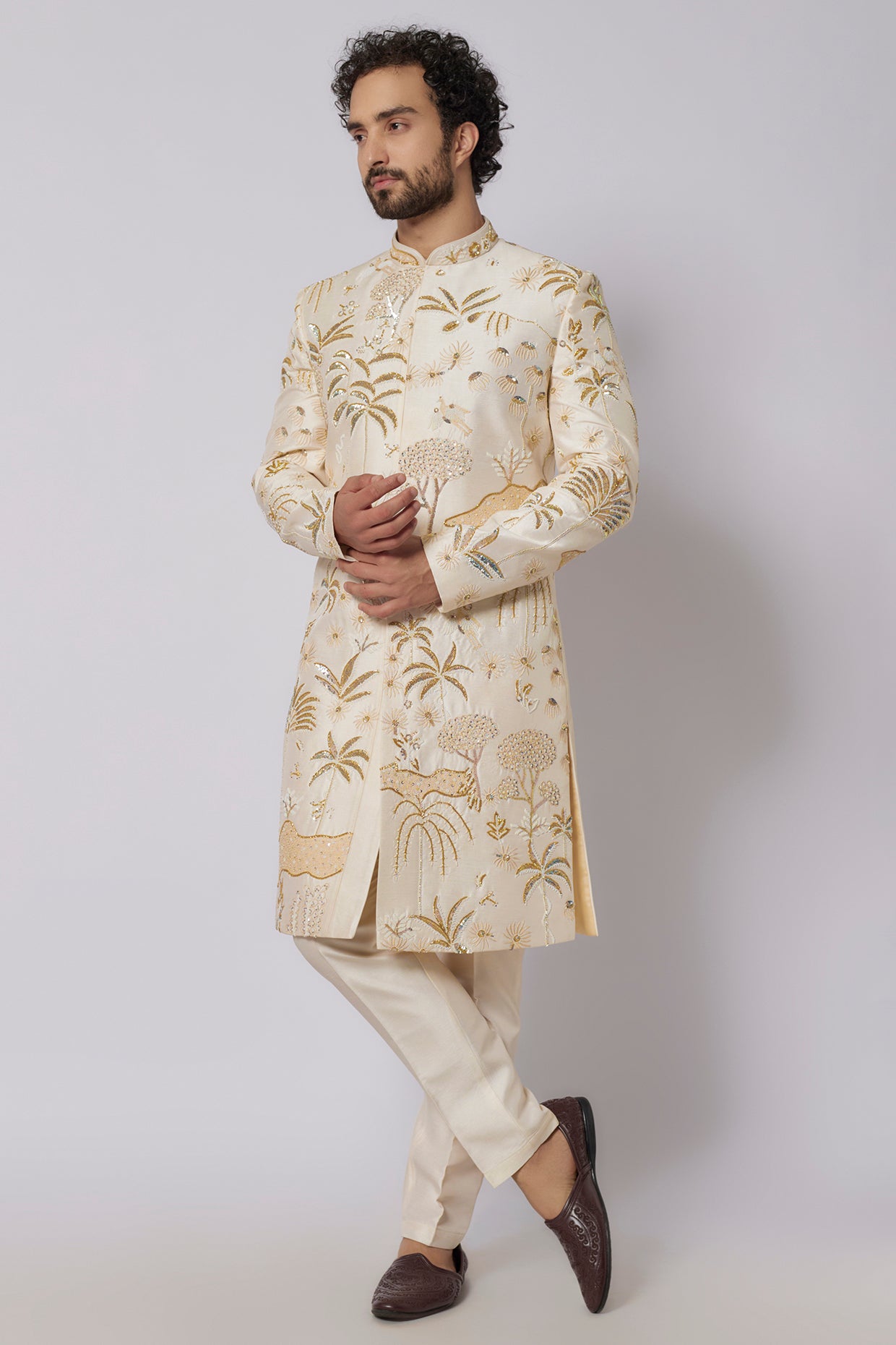 Beige Sherwani Set