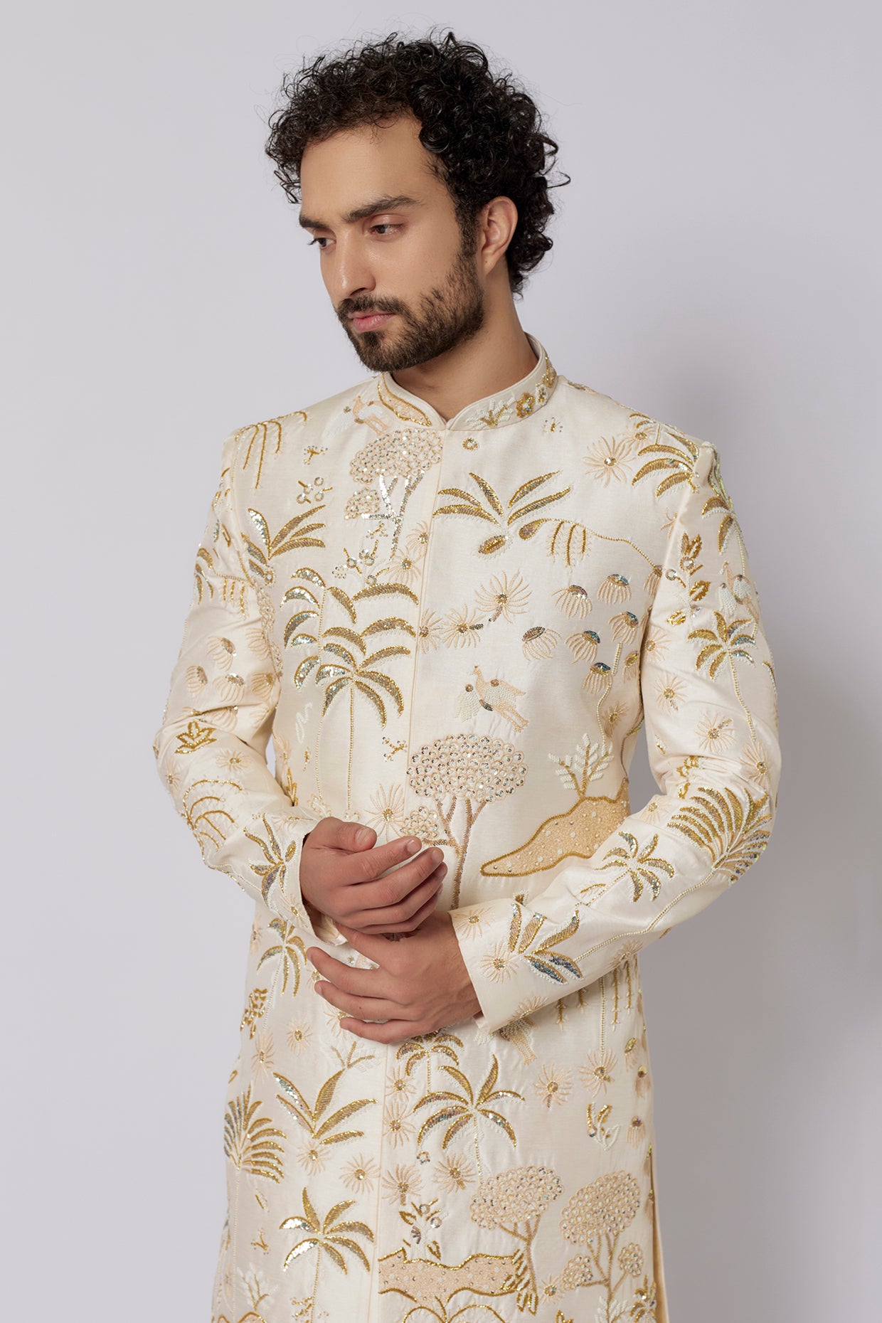 Beige Sherwani Set