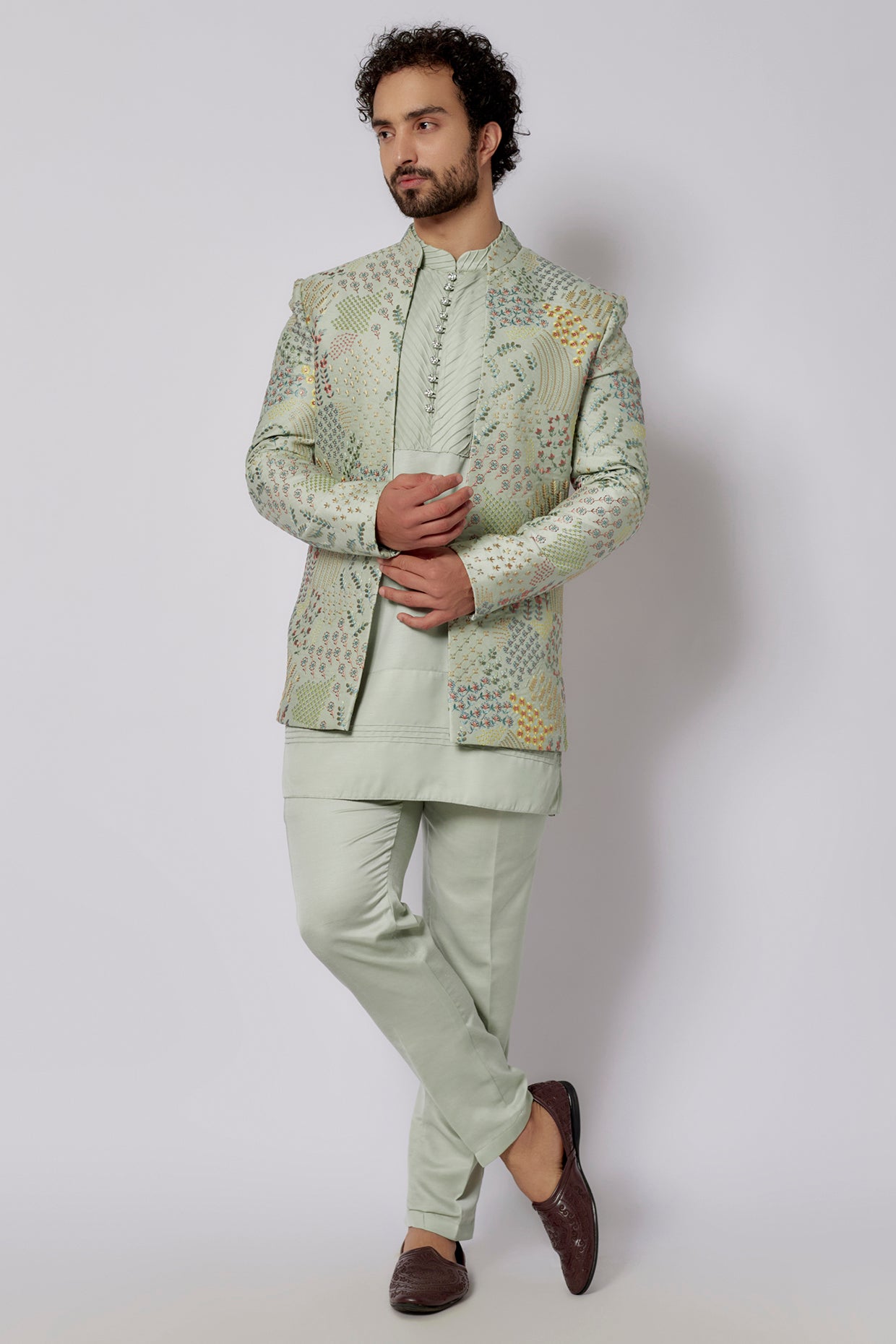 Celadon Green Indowestern Jacket Set