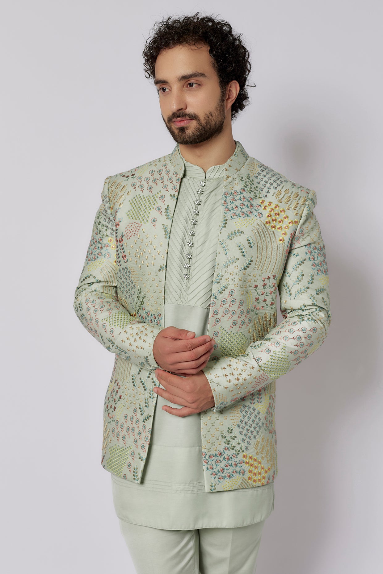 Celadon Green Indowestern Jacket Set