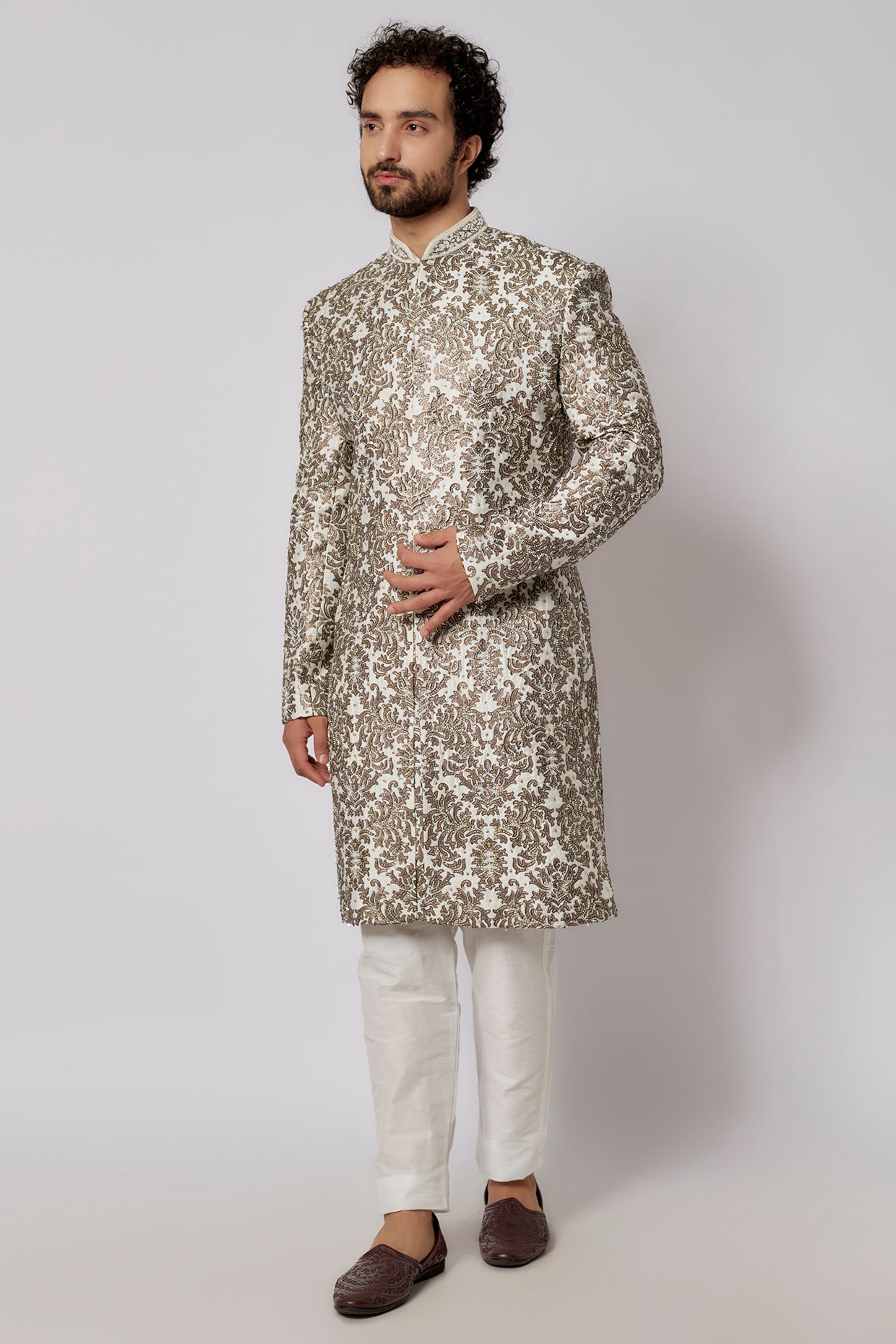 Ivory Copper Sherwani Set