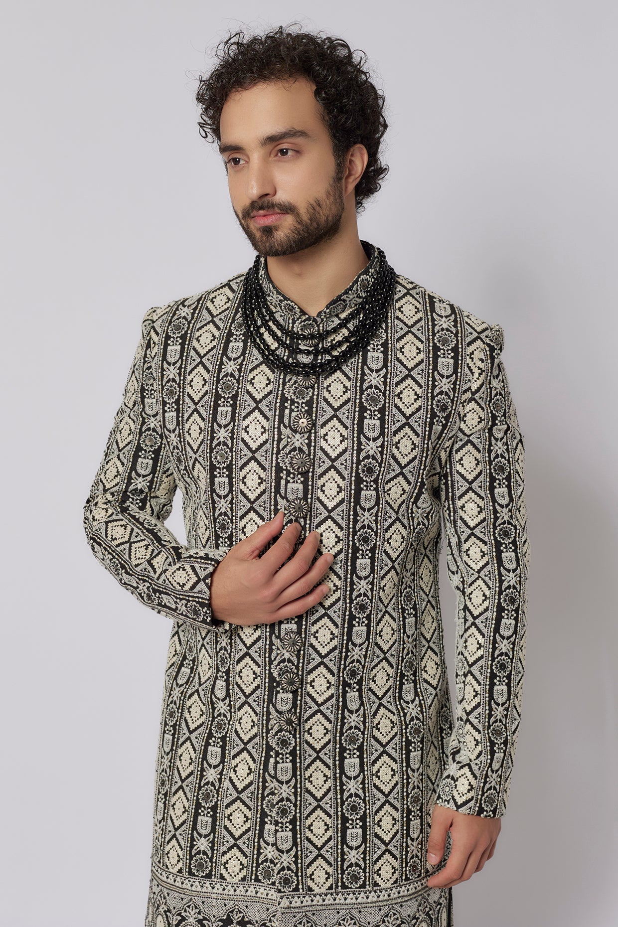 Black Lucknowi Sherwani Set