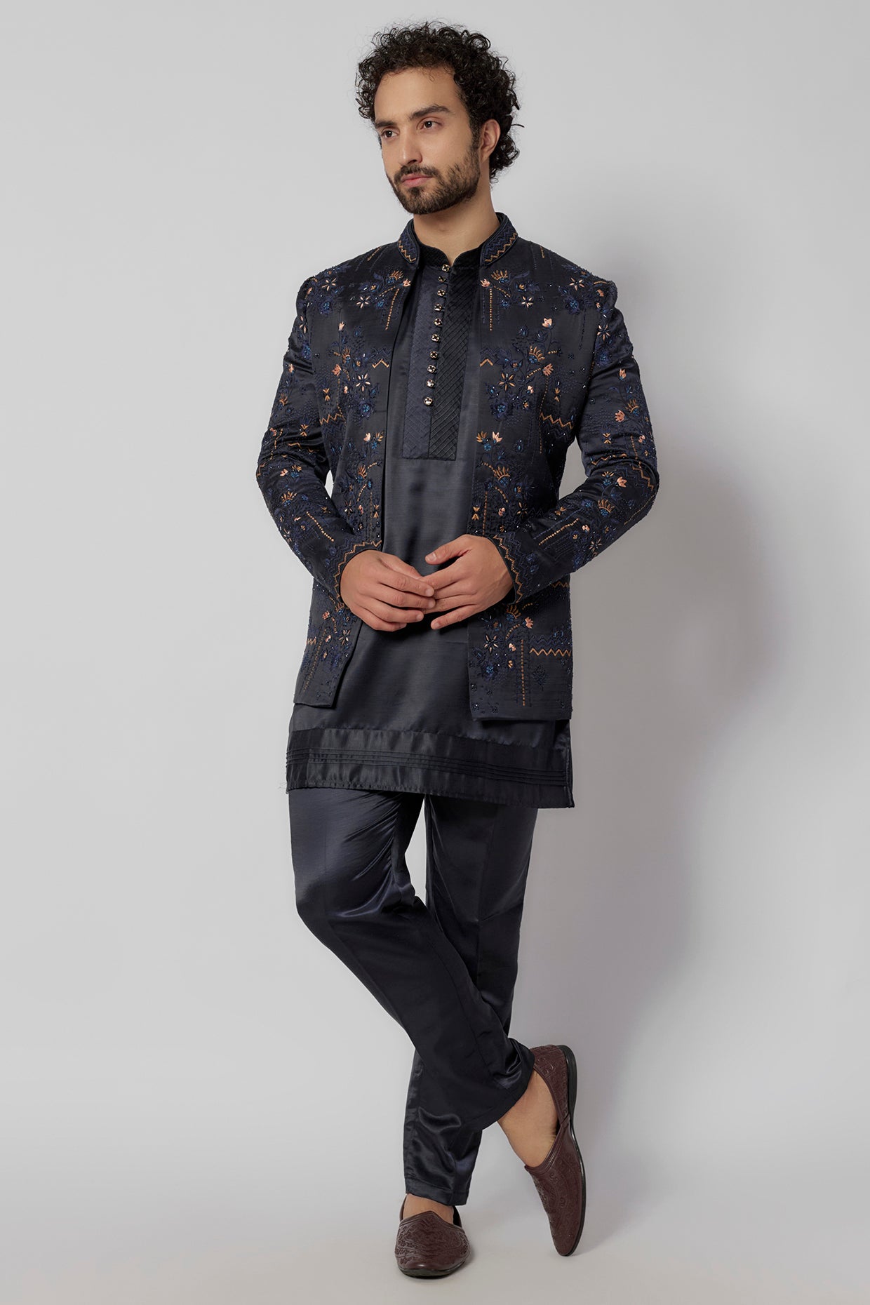 Midnight Blue Indowestern Jacket Set