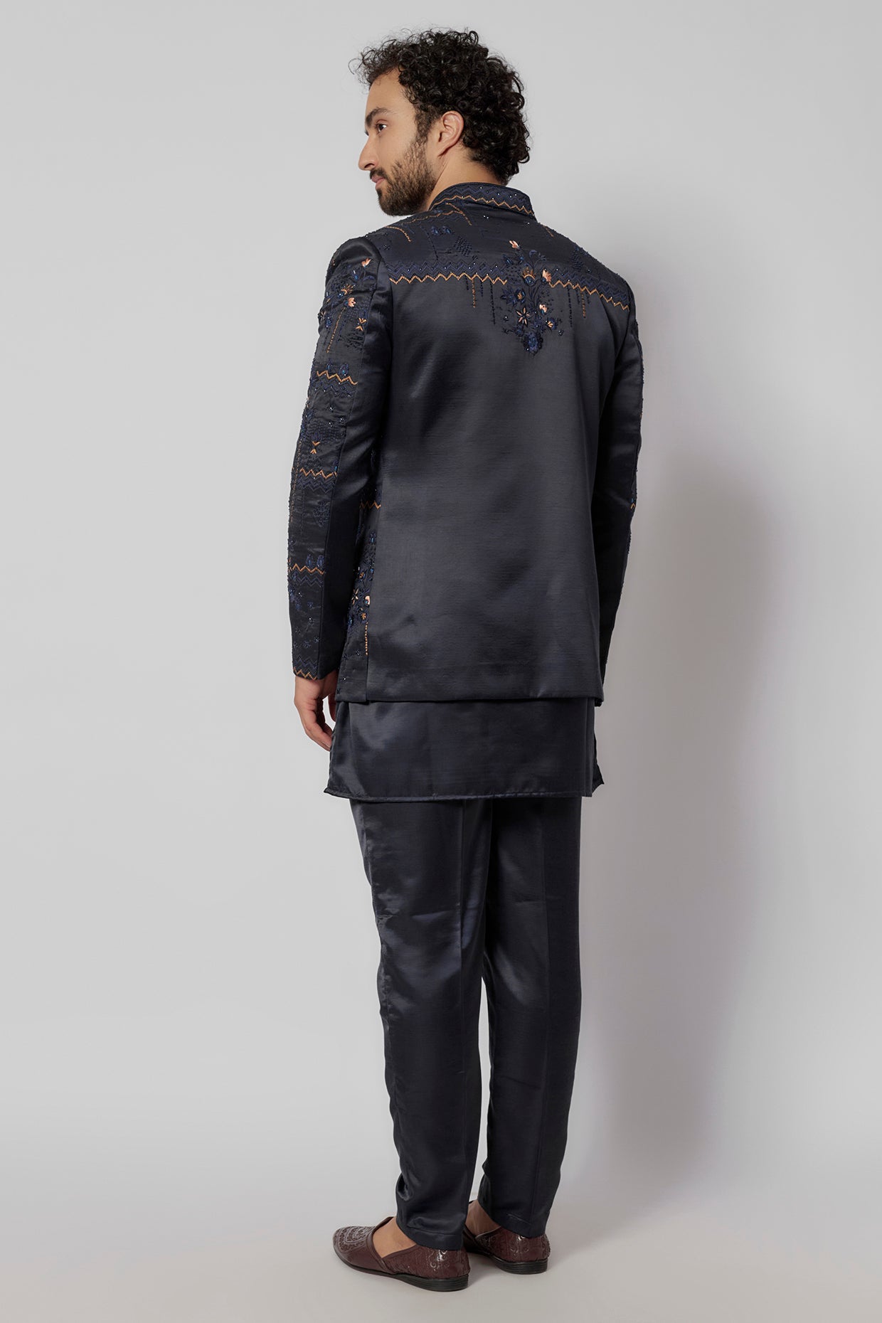 Midnight Blue Indowestern Jacket Set