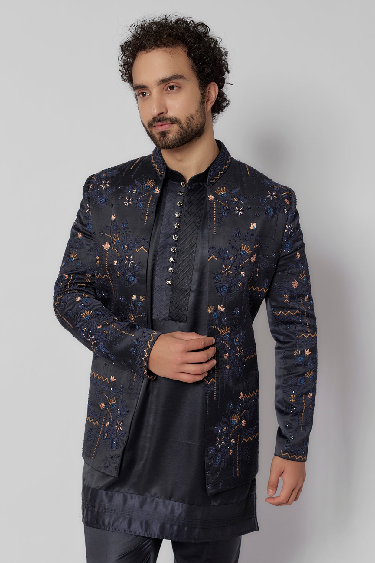 Midnight Blue Indowestern Jacket Set