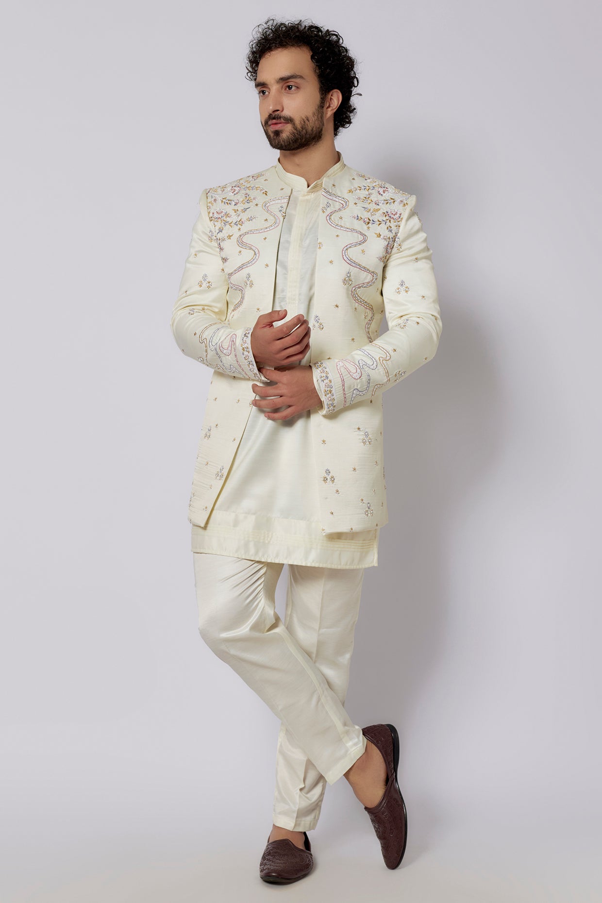 Alabaster White Indowestern Jacket Set