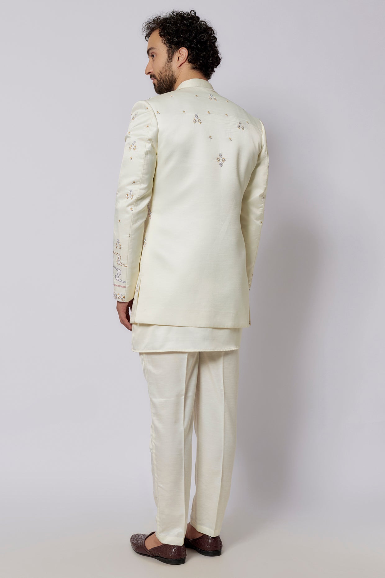 Alabaster White Indowestern Jacket Set