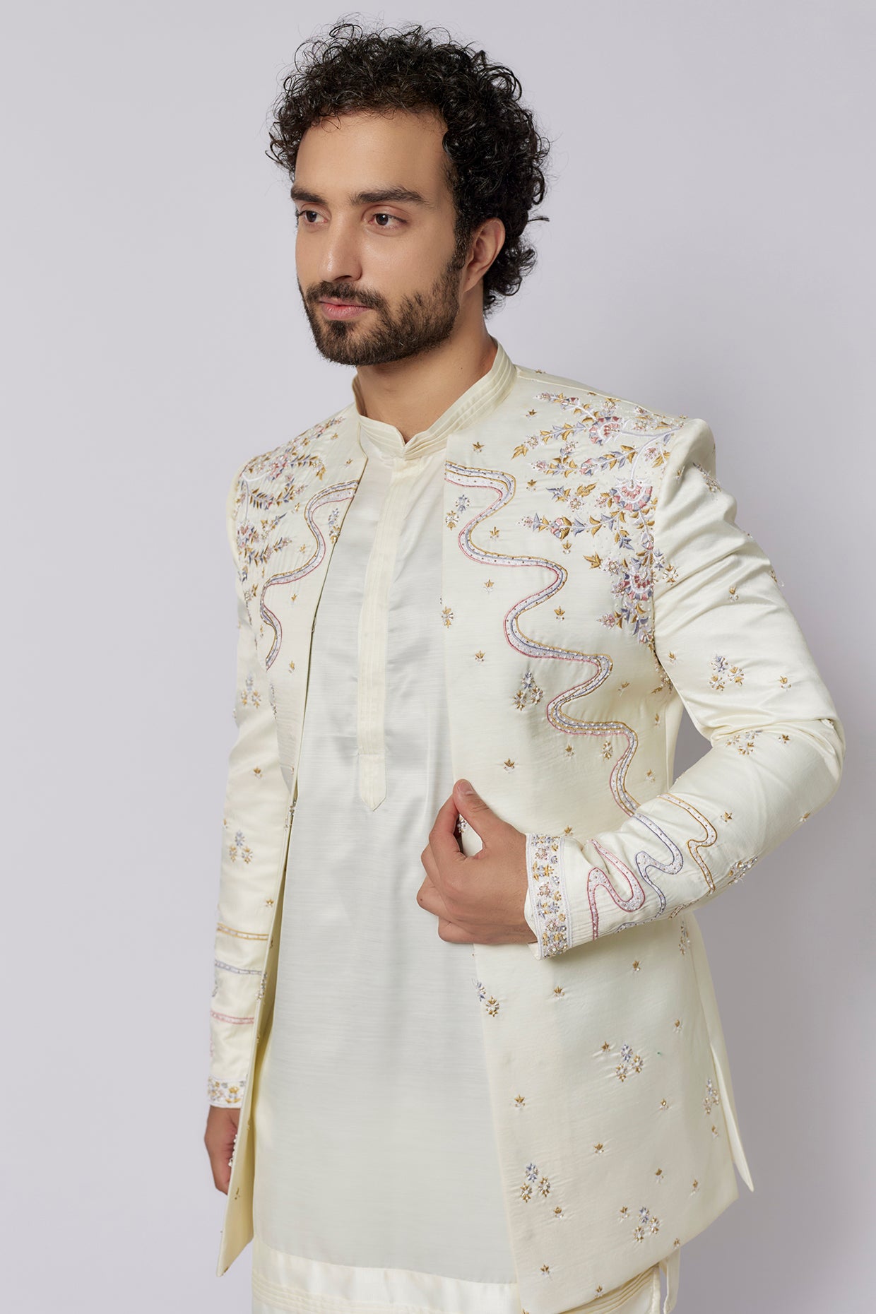 Alabaster White Indowestern Jacket Set