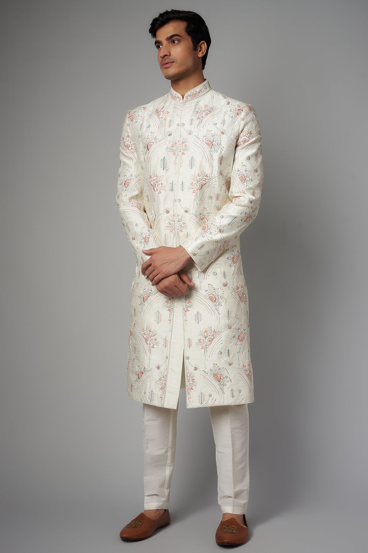 Off-white Chanderi sherwani set