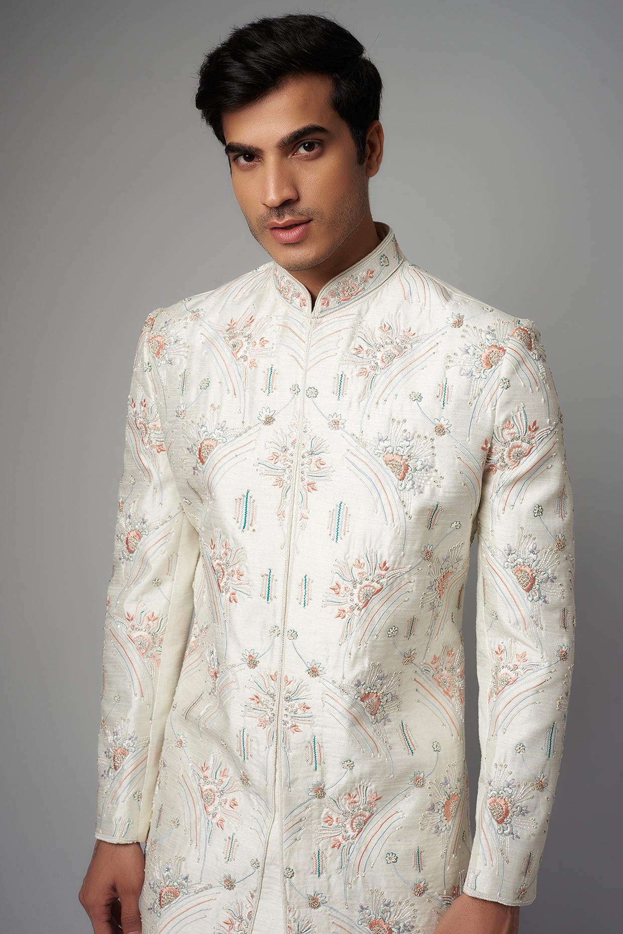 Off-white Chanderi sherwani set