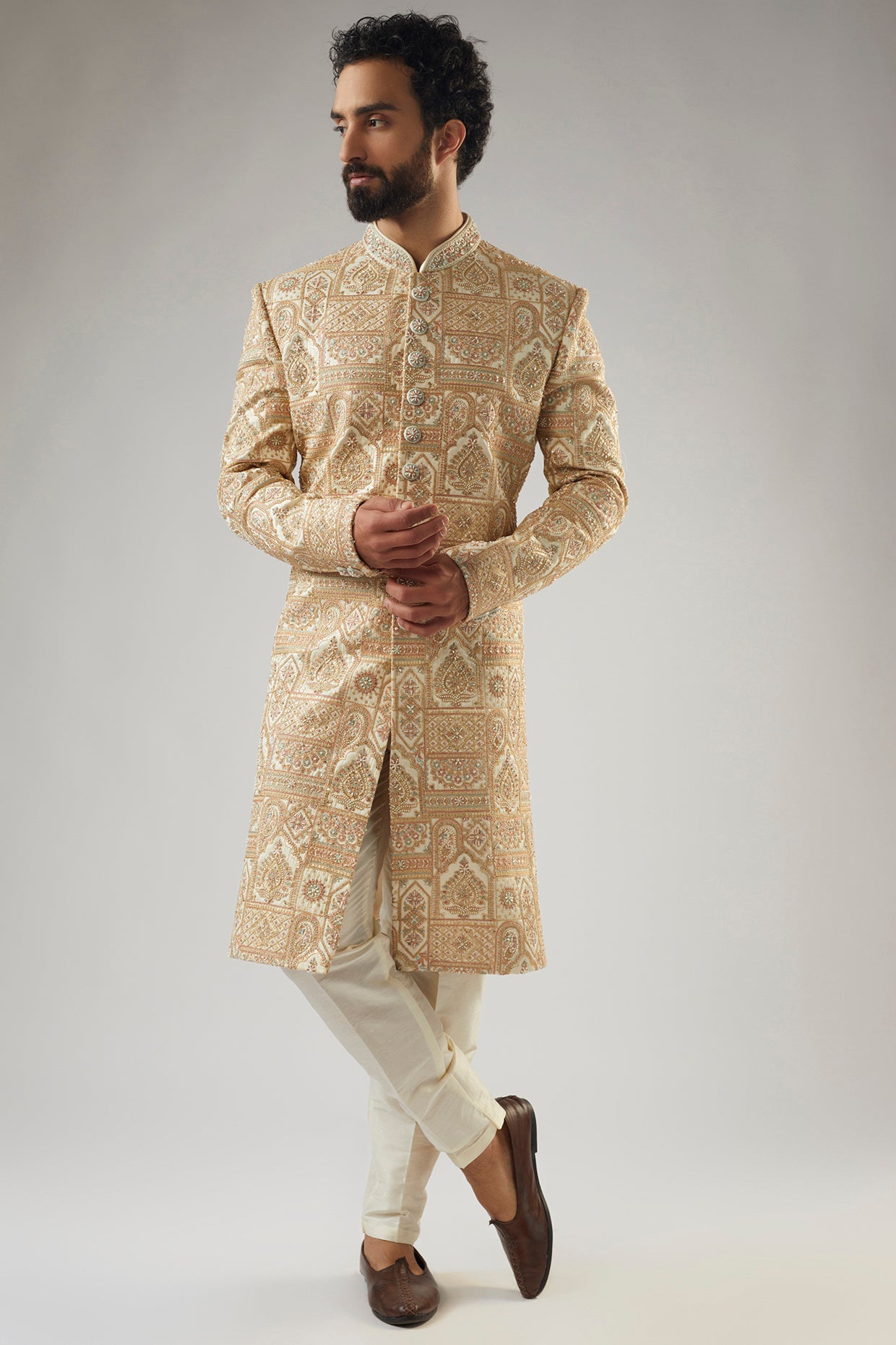 Beige Sherwani Set