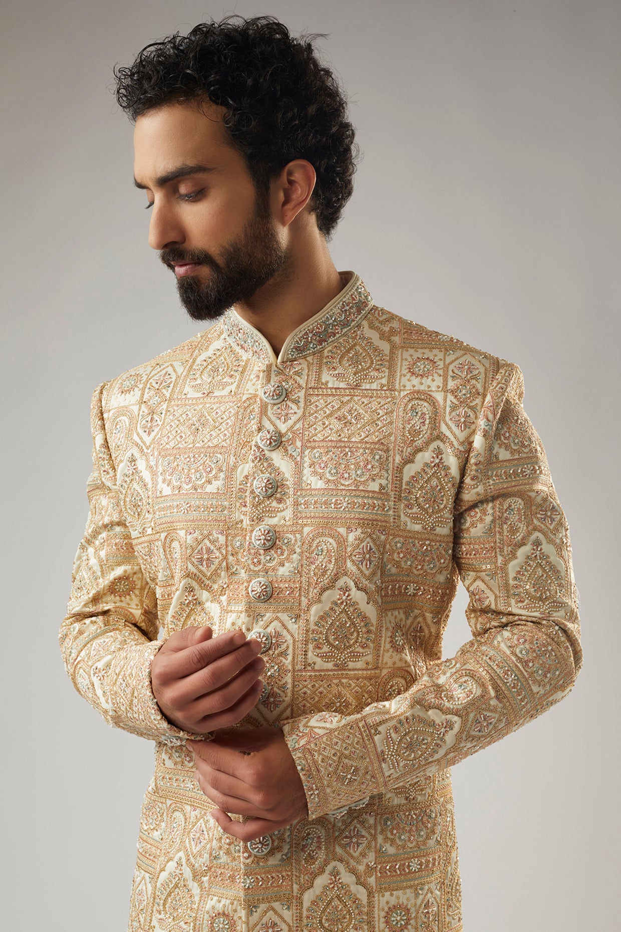 Beige Sherwani Set