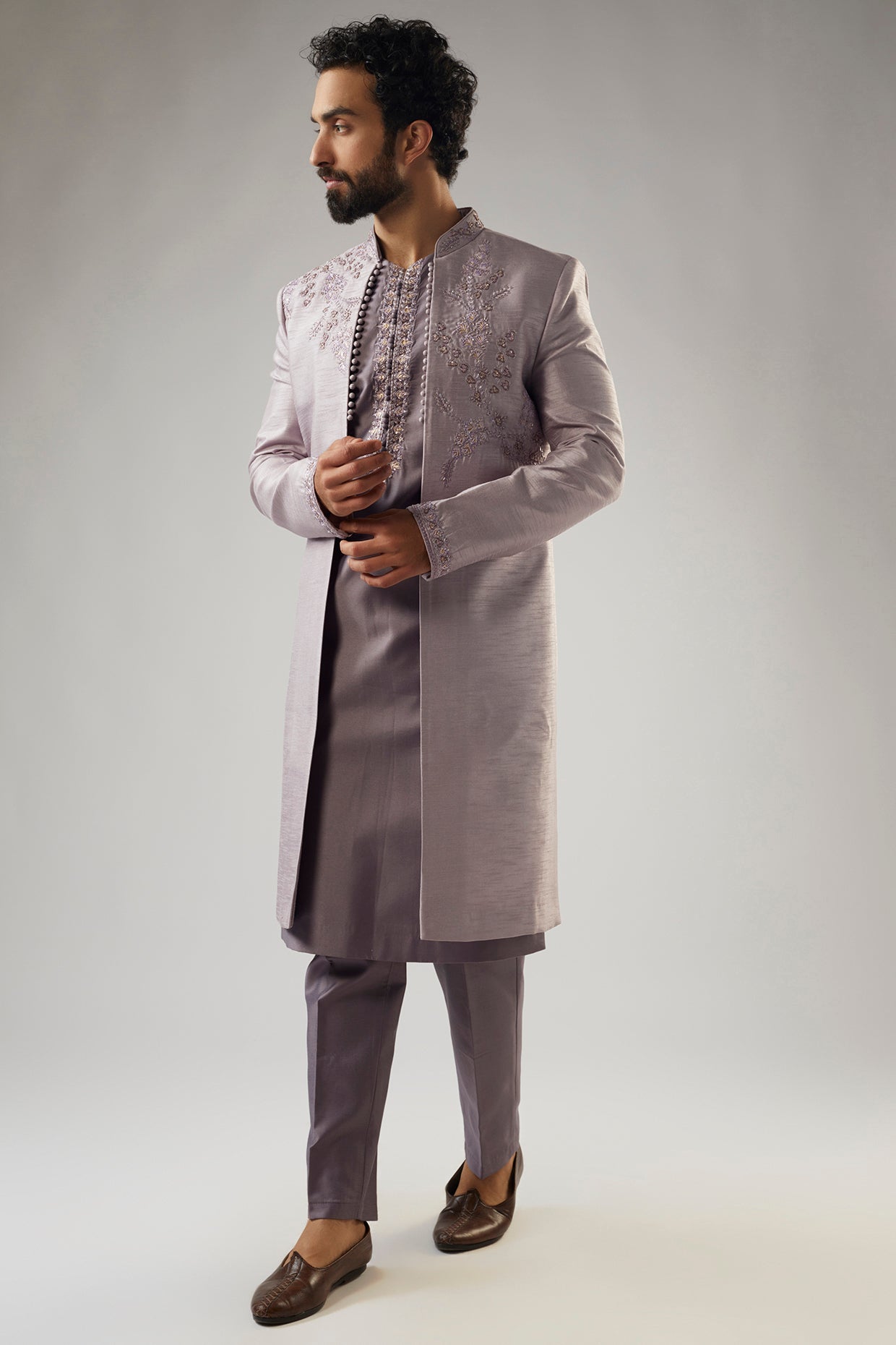 Purple Indowestern Jacket Set